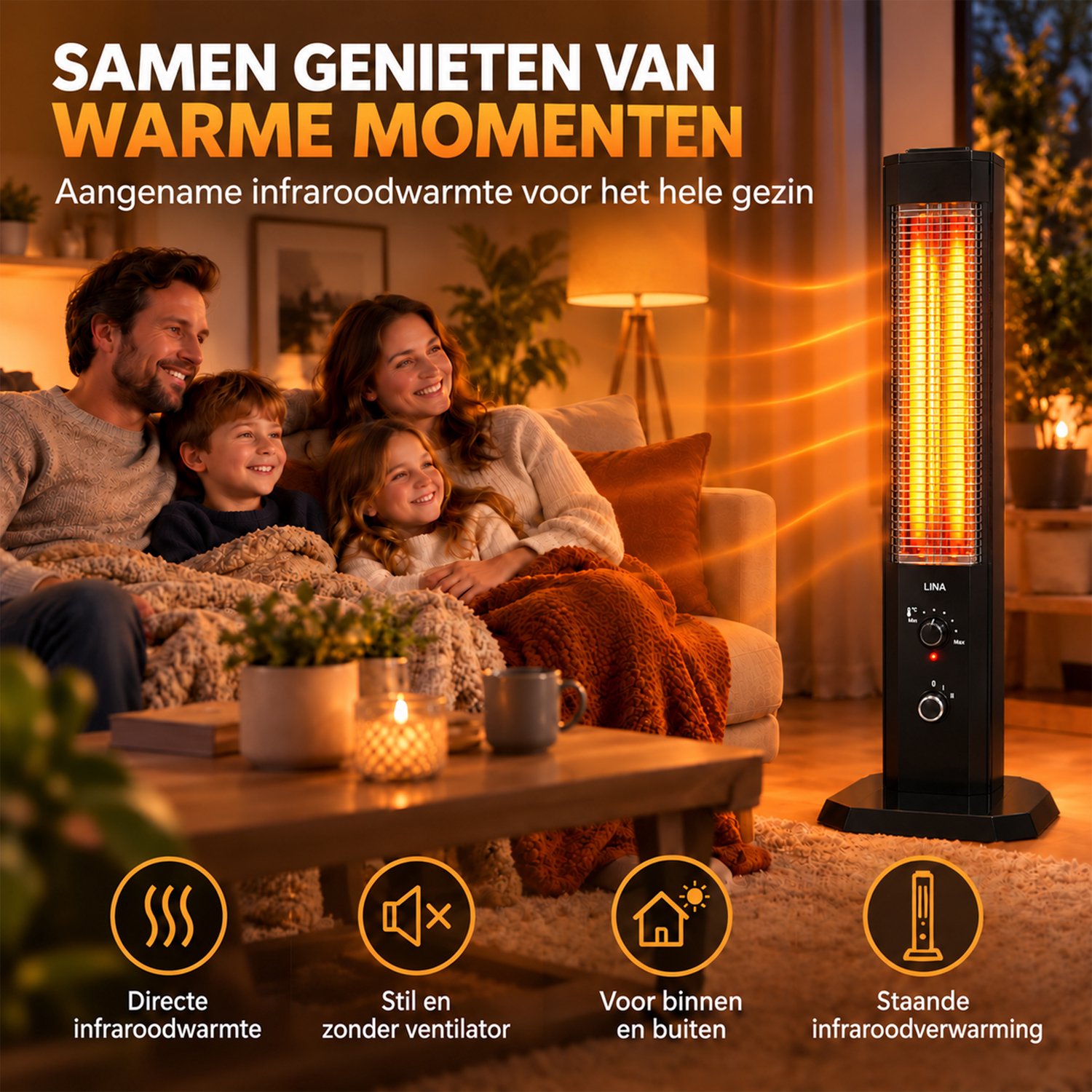 Lina® Infrarood Verwarming 1200W – Energiezuinige Elektrische Kachel voor Binnen en Buiten – Terrasverwarmer – foto 2