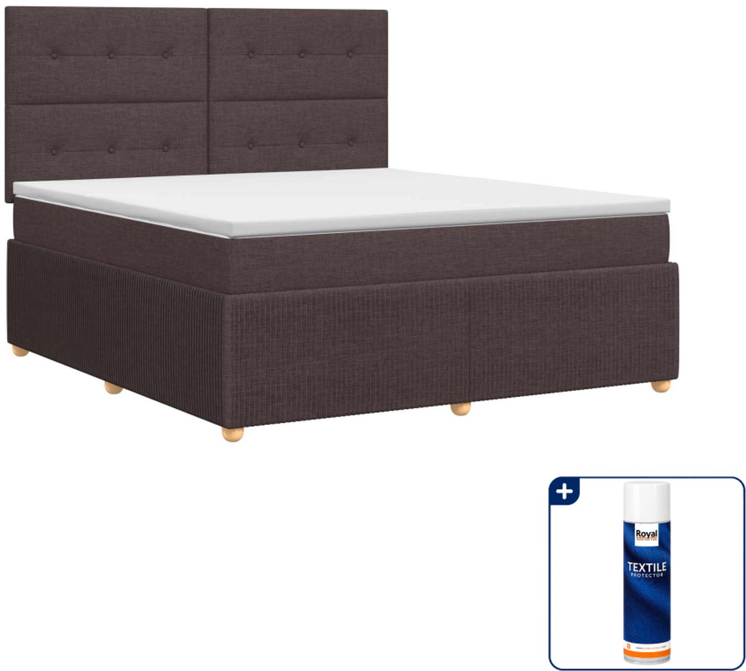 vidaXL boxspringbed - 140 x 190 cm - donkerbruin - Inclusief textielbeschermer 500 ml