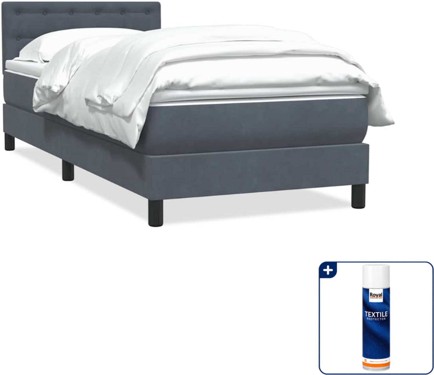 vidaXL boxspring met matras - 80 x 220 cm - fluweel - donkergrijs - Inclusief textielbeschermer 500 ml Bruin