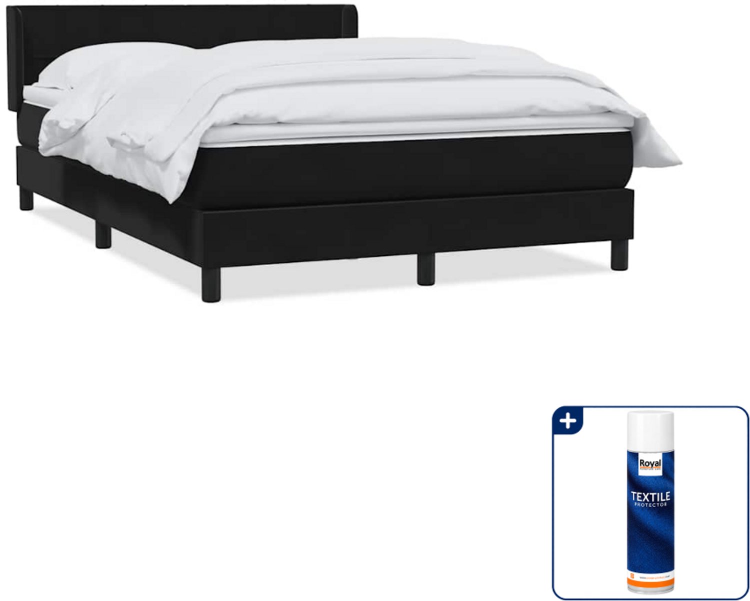 vidaXL boxspring Queensize - 160 x 210 cm - fluweel - zwart - Inclusief textielbeschermer 500 ml