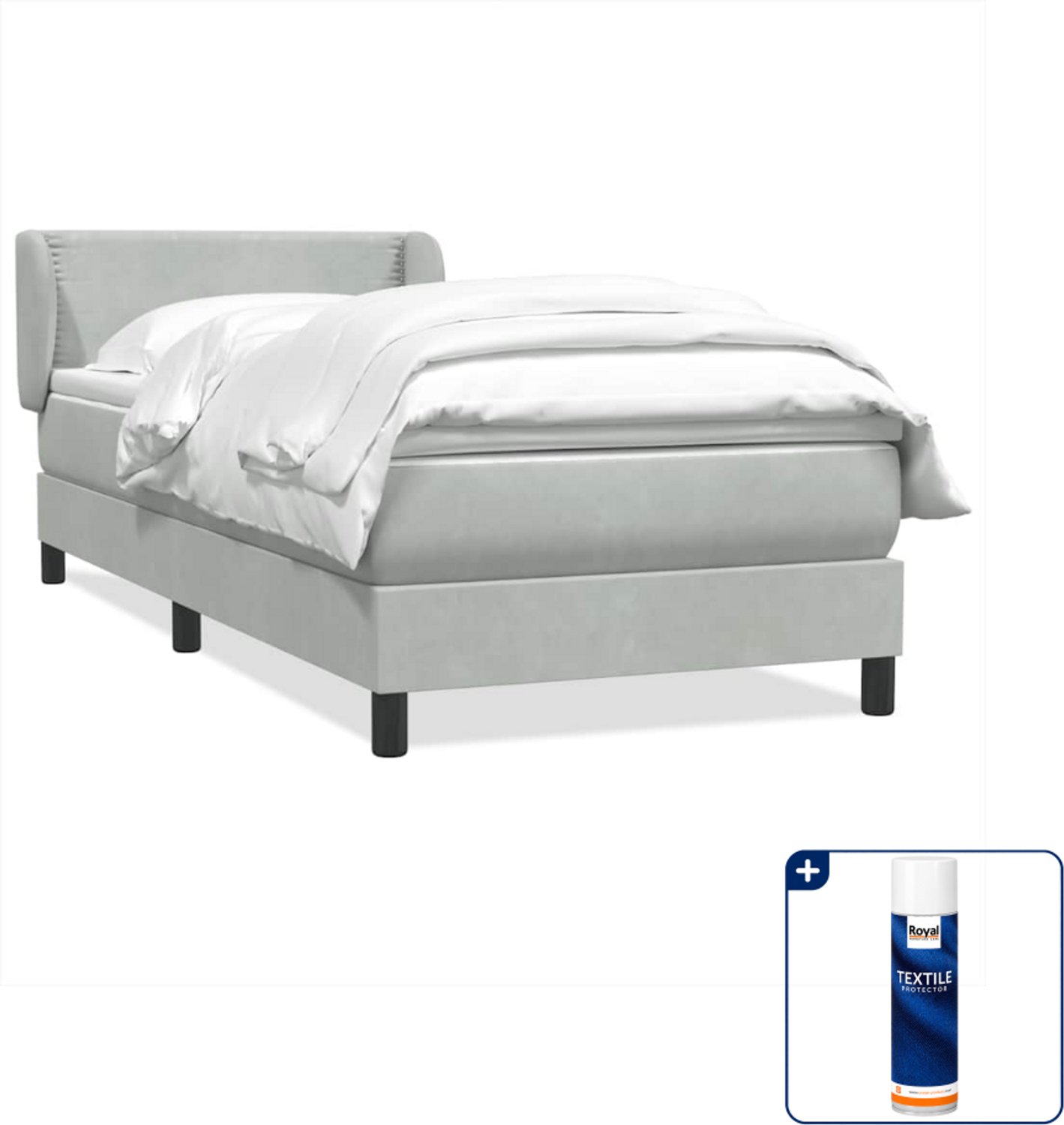 vidaXL boxspring met matras 80 x 220 cm - fluweel - lichtgrijs - Inclusief textielbeschermer 500 ml Bruin