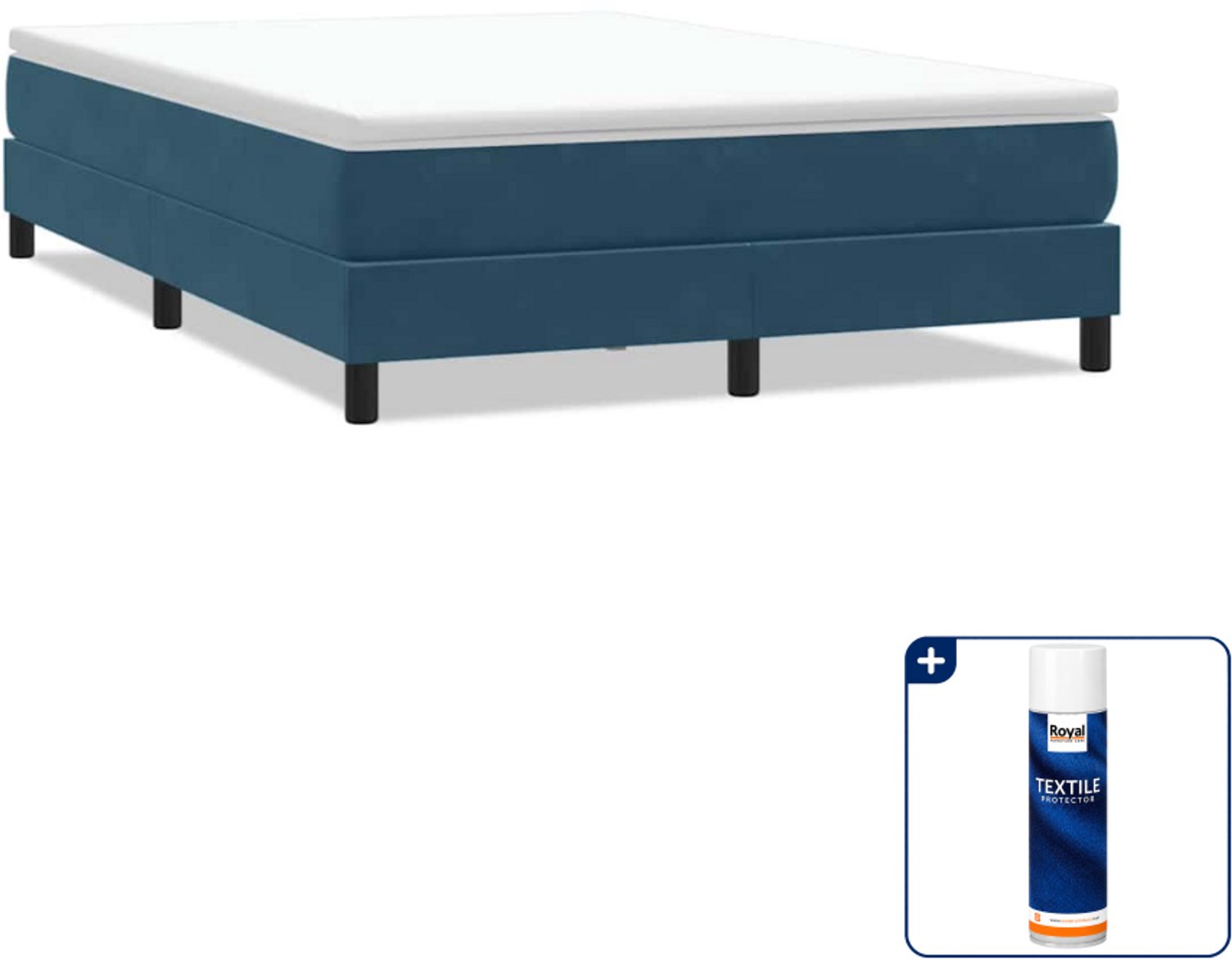 vidaXL Queensize boxspring 160 x 210 cm - fluweel - donkerblauw - Inclusief textielbeschermer 500 ml