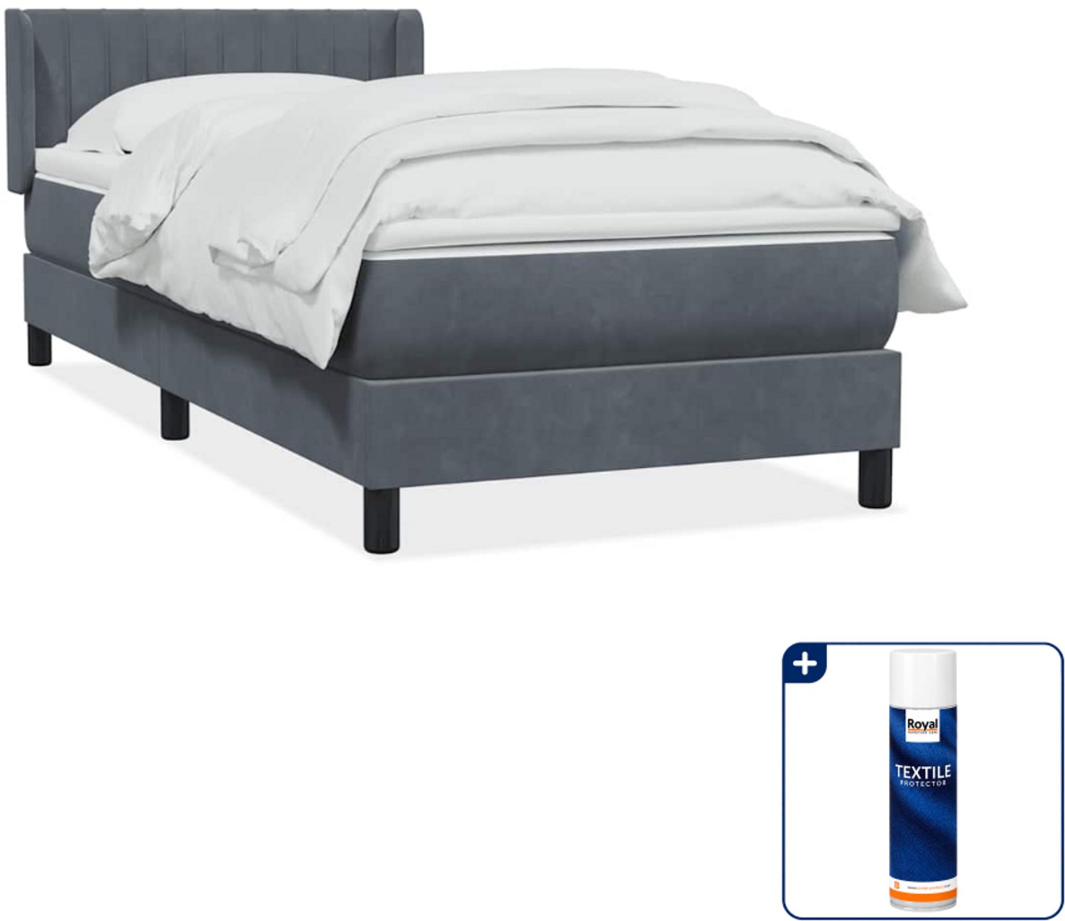 vidaXL boxspring met matras 80 x 220 cm - fluweel - donkergrijs - Inclusief textielbeschermer 500 ml