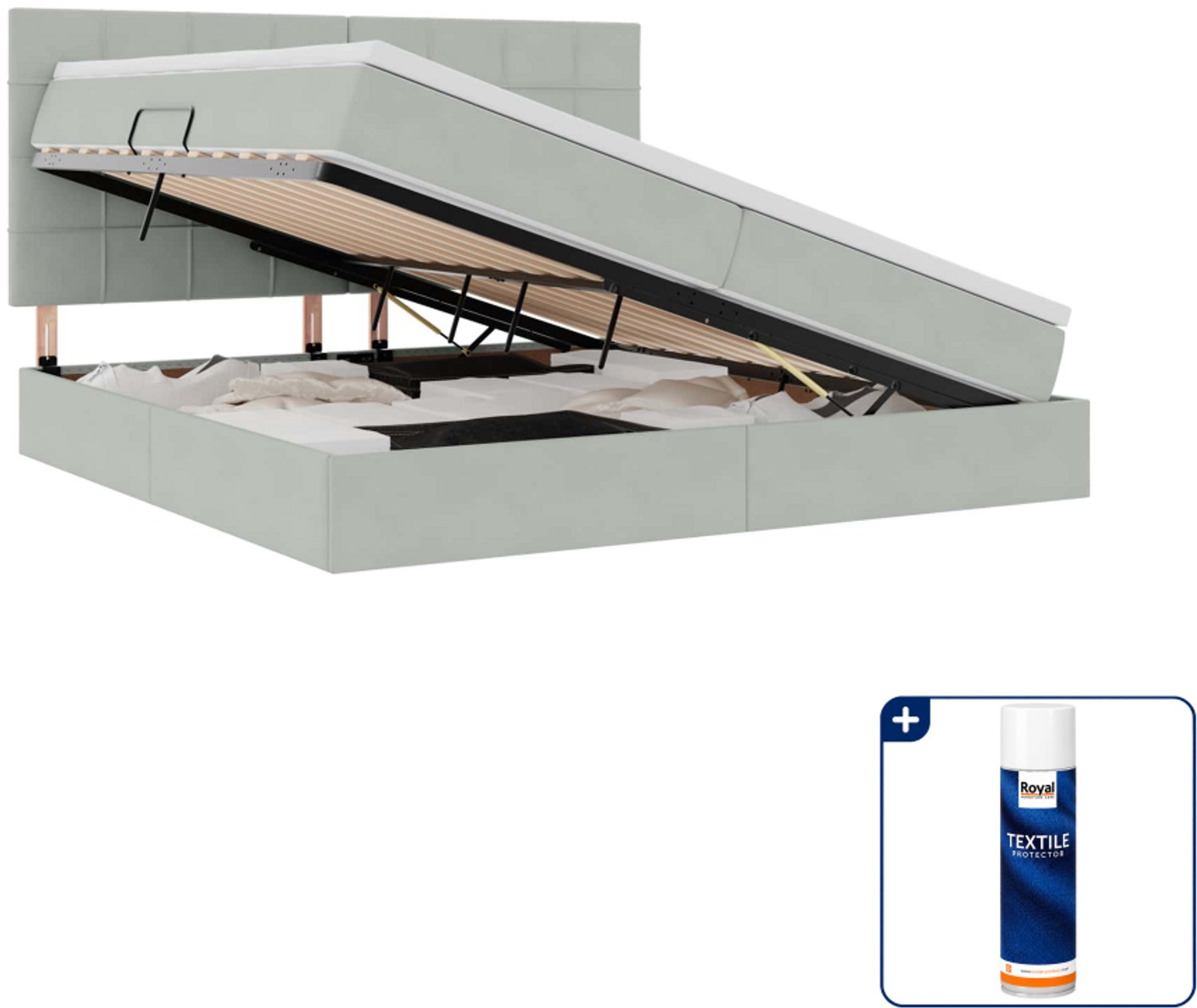 vidaXL opbergbed met matras - 200 x 200 cm - lichtgrijs - Inclusief textielbeschermer 500 ml