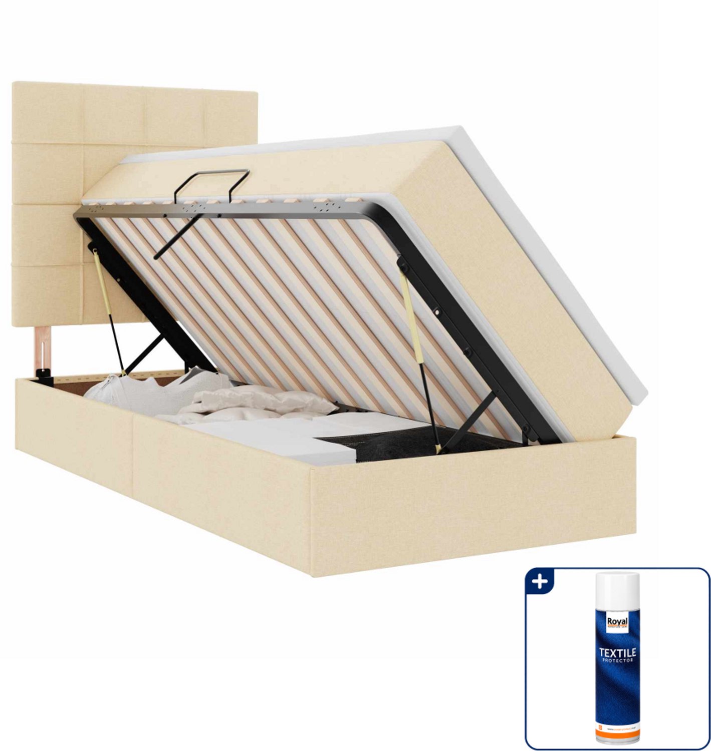 vidaXL opslagbed met matras - 100 x 200 cm - crème - Inclusief textielbeschermer 500 ml Zwart