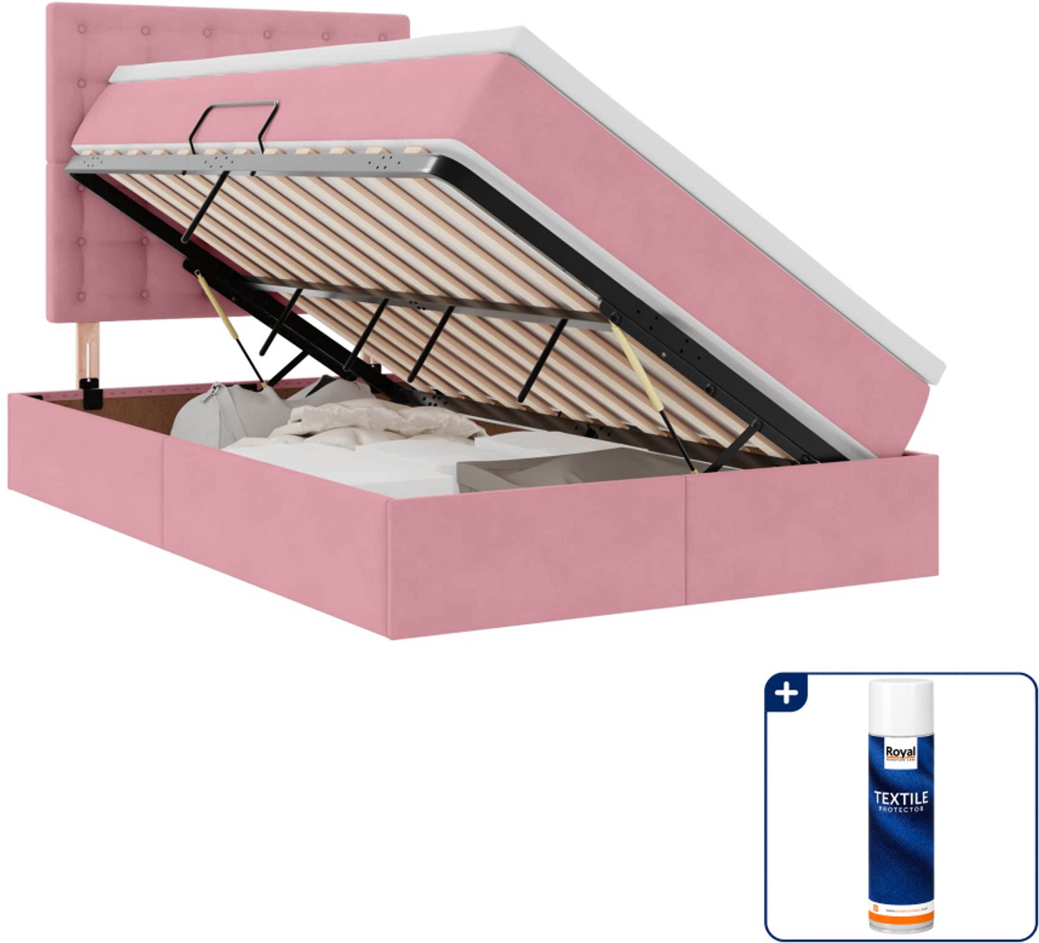 vidaXL opbergbed met matras - 120 x 200 cm - roze - Inclusief textielbeschermer 500 ml Wit
