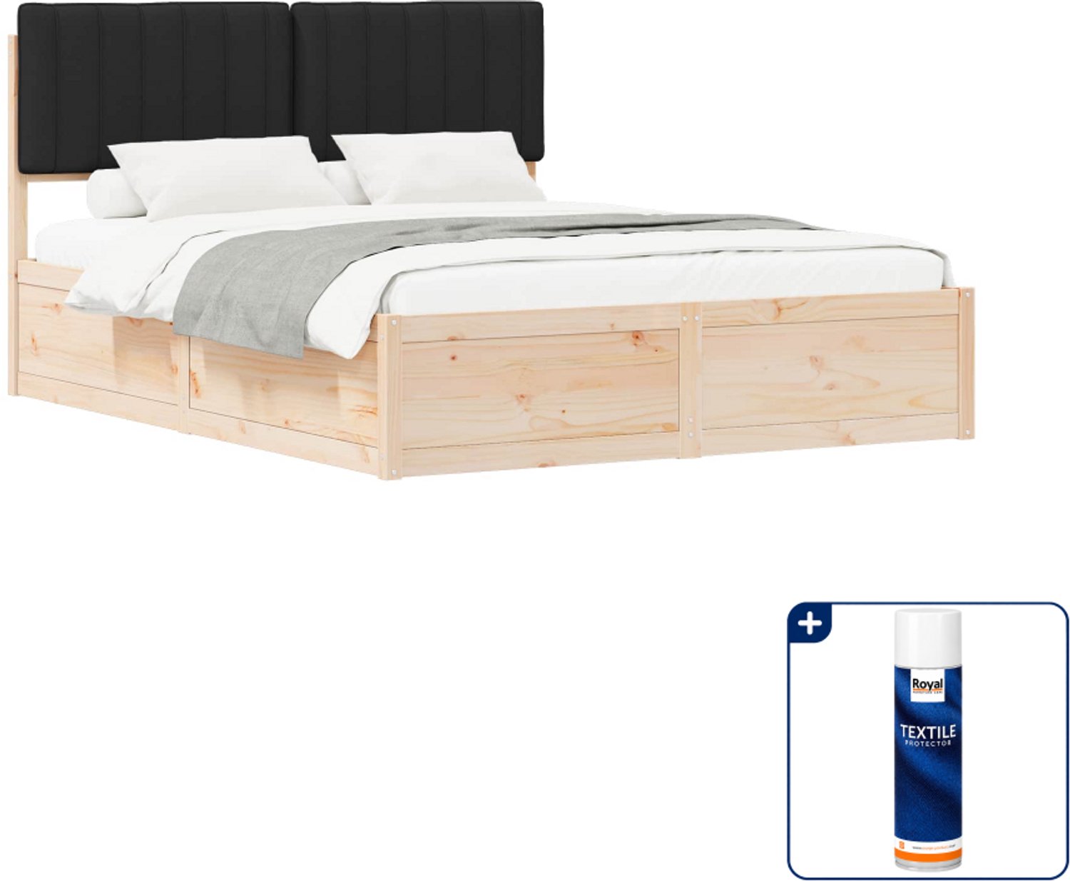 vidaXL bedframe - 150 x 200 cm - massief grenenhout - zwart - Inclusief textielbeschermer 500 ml Blauw