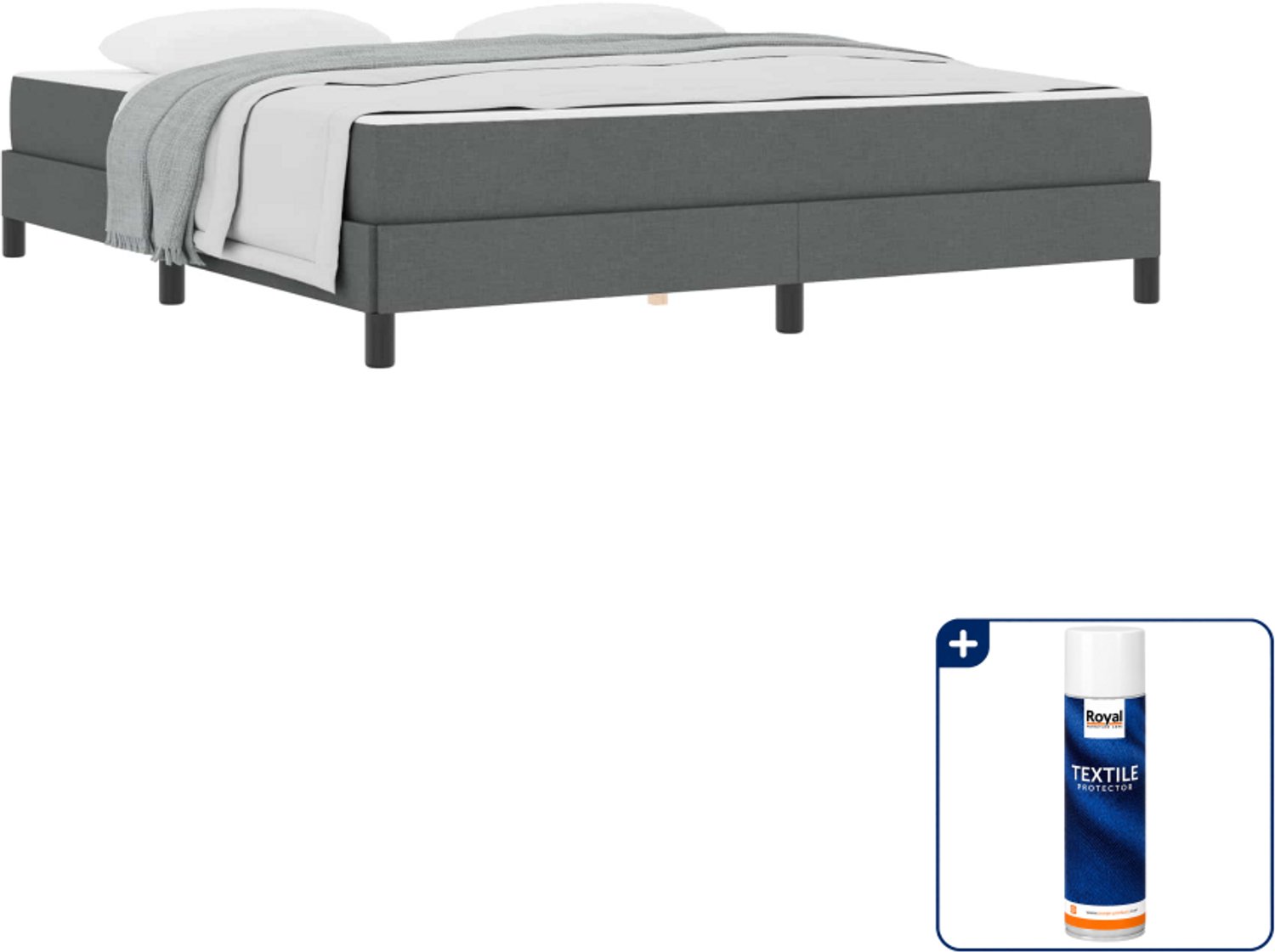 vidaXL Kingsize boxspringbed - 180 x 200 cm - donkergrijs - Inclusief textielbeschermer 500 ml