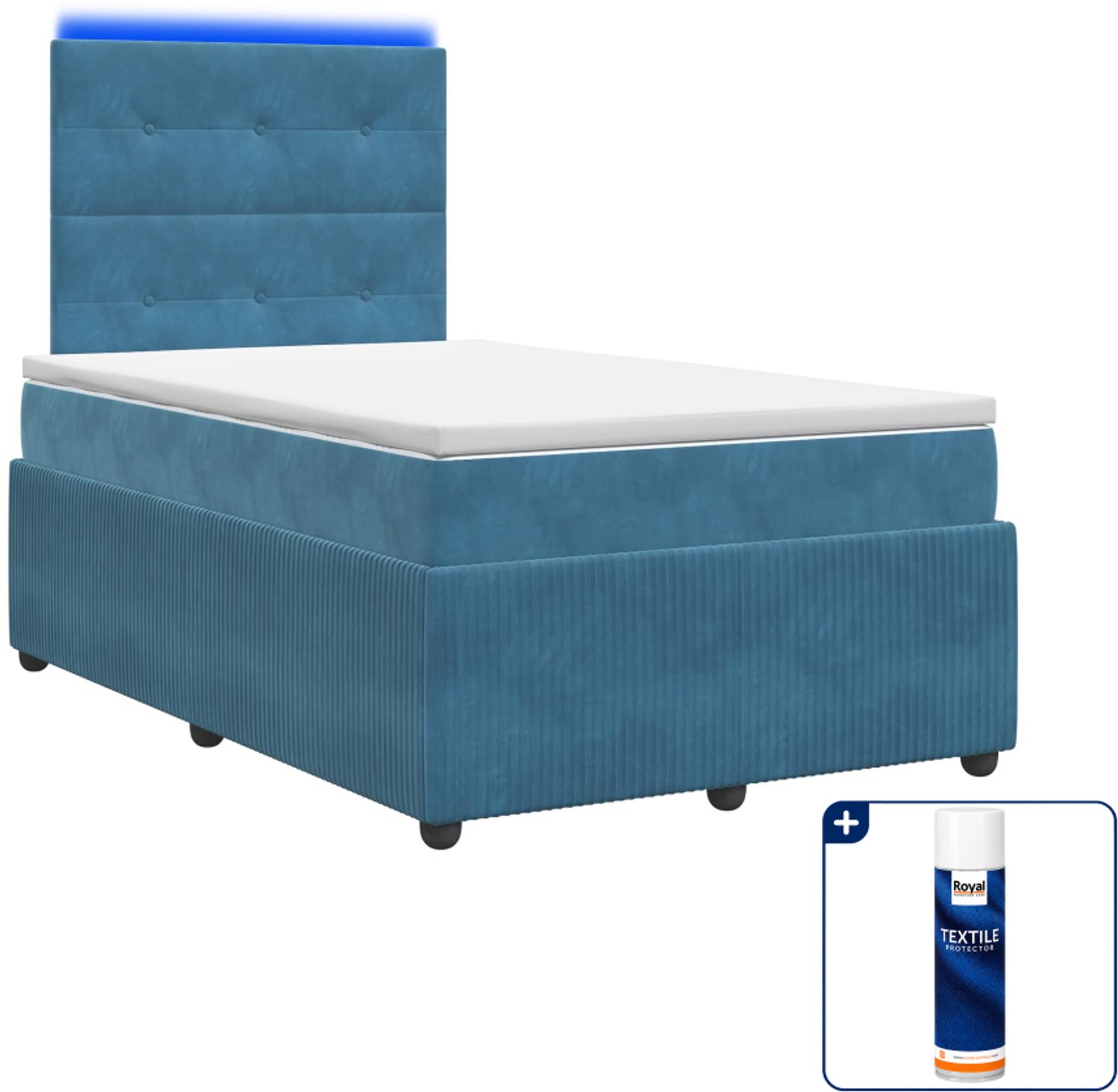 vidaXL LED boxspringbed - 120 x 190 cm - blauw - Inclusief textielbeschermer 500 ml
