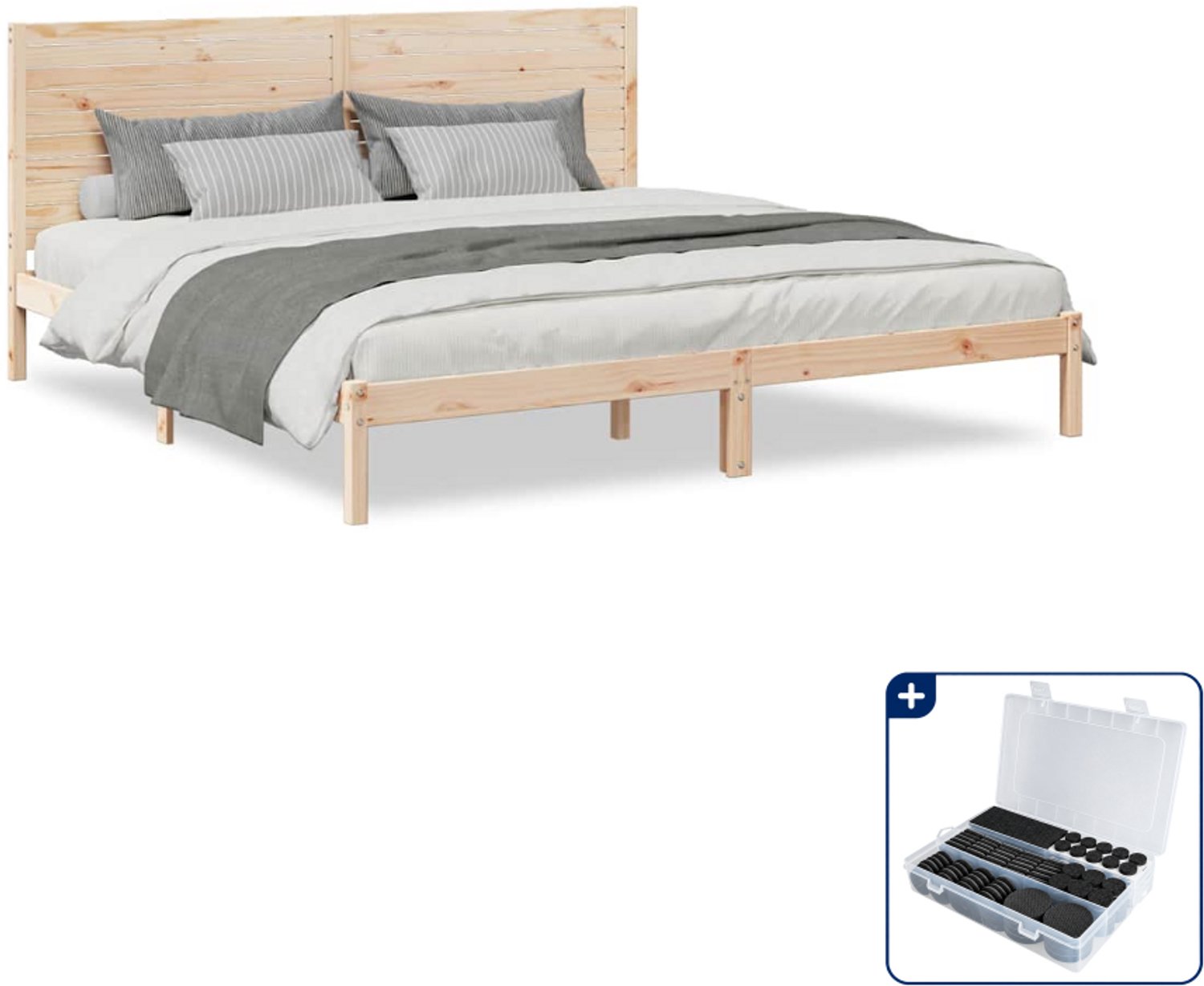 vidaXL Bedframe - Kingsize - 180 x 210 cm - massief grenenhout - Inclusief antikrasvilt 177-delig Taupe