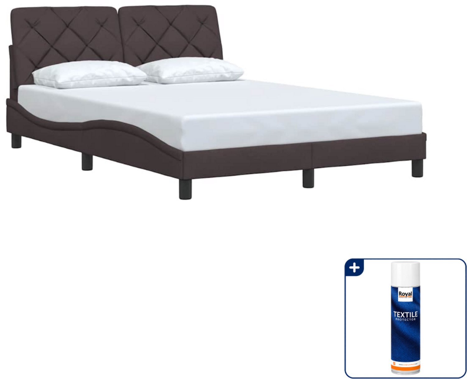 vidaXL bedframe - 140 x 190 cm - stof - donkerbruin - Inclusief textielbeschermer 500 ml
