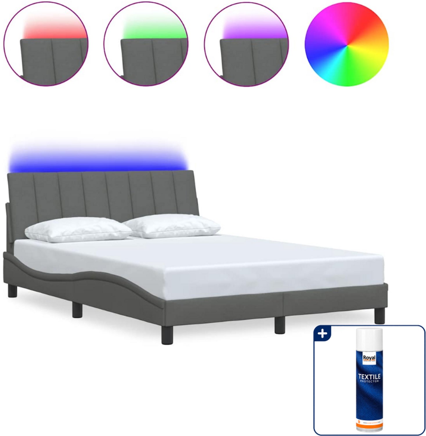 vidaXL bedframe Dover Small double - 140 x 200 cm - donkergrijs - Inclusief textielbeschermer 500 ml Zwart