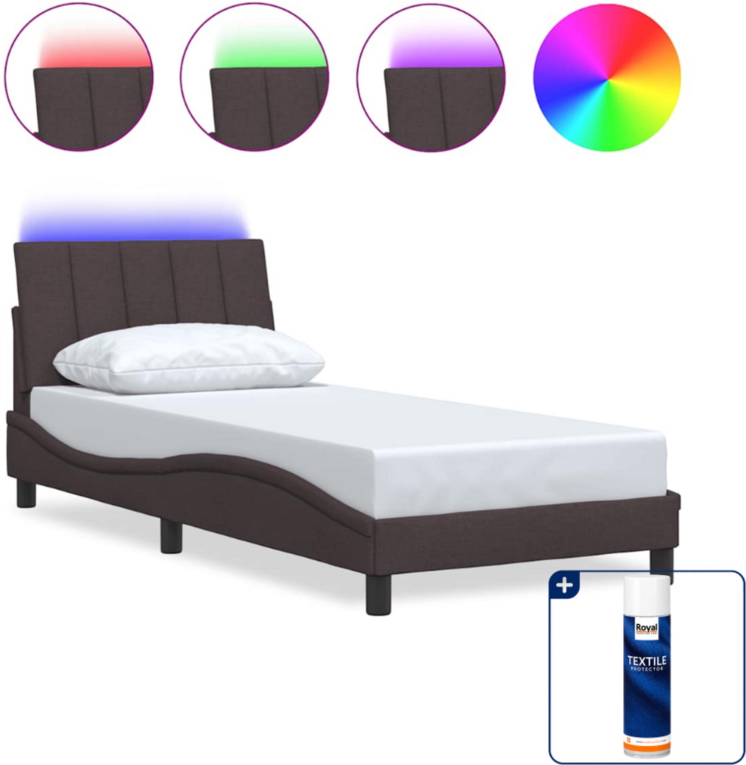 vidaXL bedframe Dover 80 x 200 cm - stof - donkerbruin - Inclusief textielbeschermer 500 ml