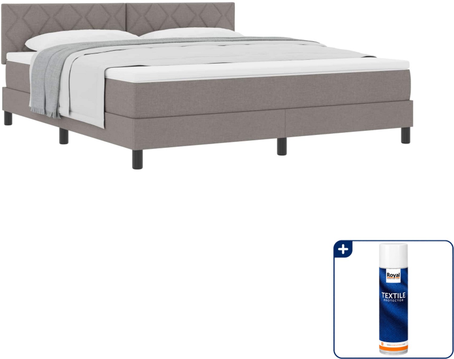 vidaXL Boxspringbed Kingsize - 180 x 200 cm - stof - taupe - Inclusief textielbeschermer 500 ml