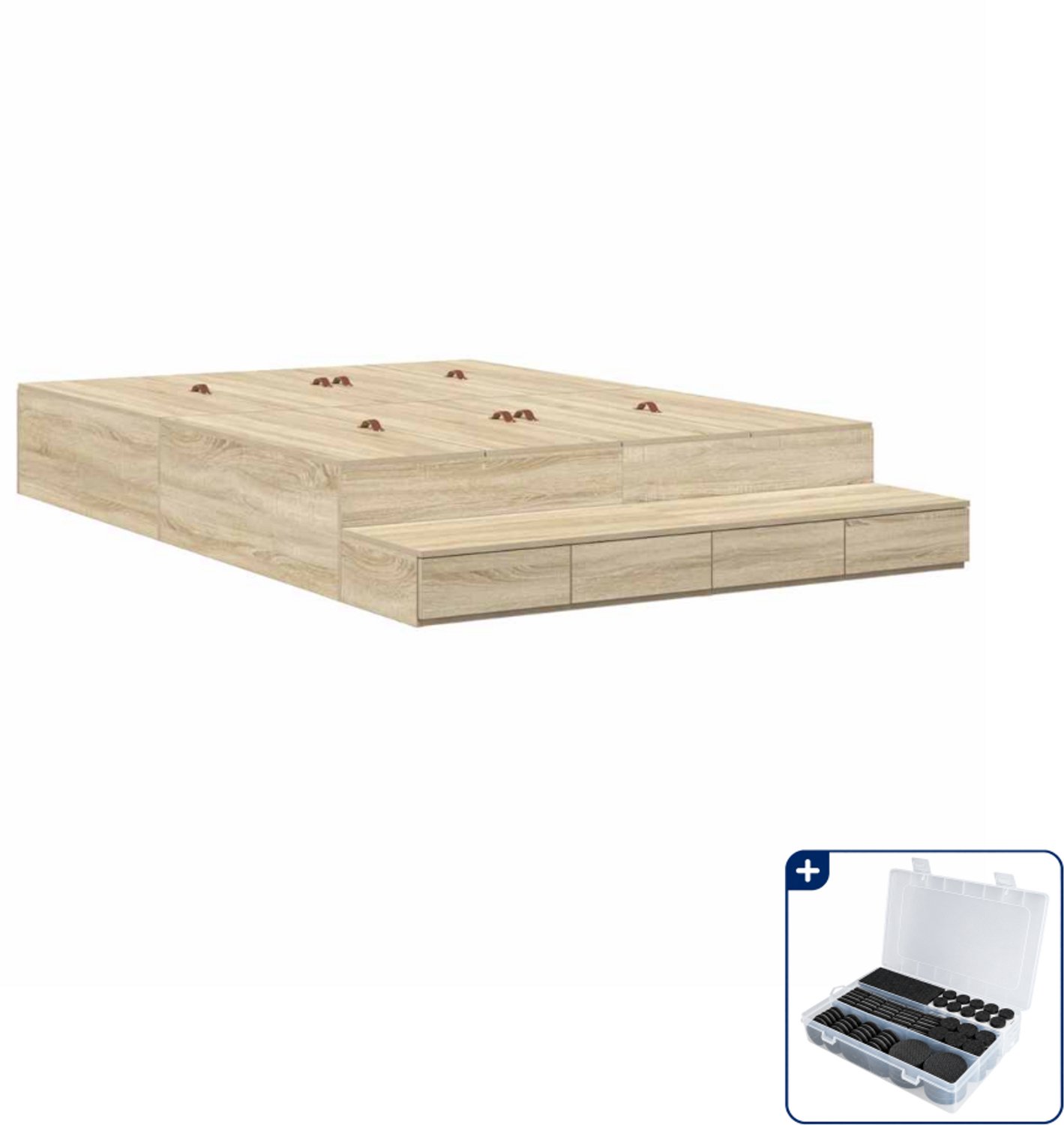 vidaXL Opbergbedframe - Small double - 140 x 190 cm - Sonoma eiken - Inclusief antikrasvilt 177-delig Bruin