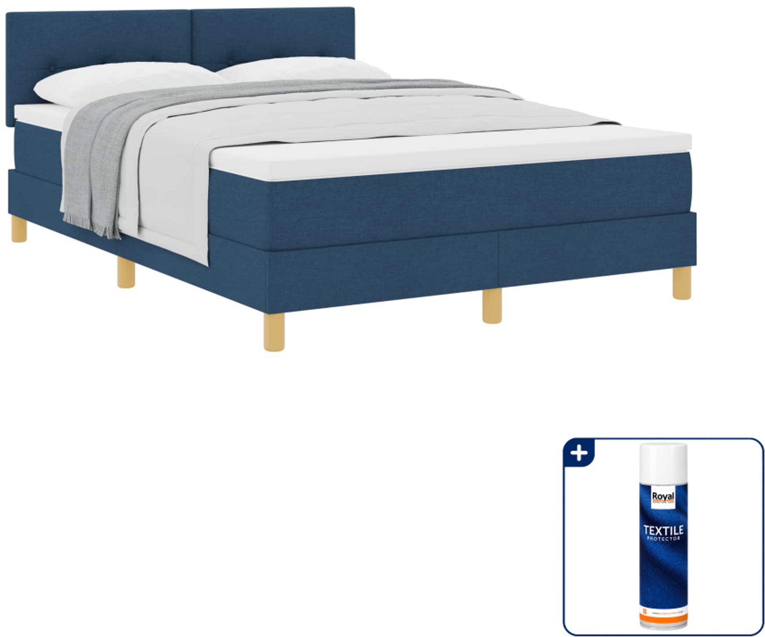vidaXL boxspringbed Queensize - 160 x 200 cm - blauw - Inclusief textielbeschermer 500 ml