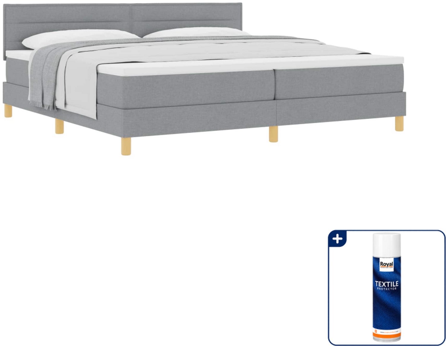 vidaXL boxspringbed - 200 x 200 cm - stof - lichtgrijs - Inclusief textielbeschermer 500 ml