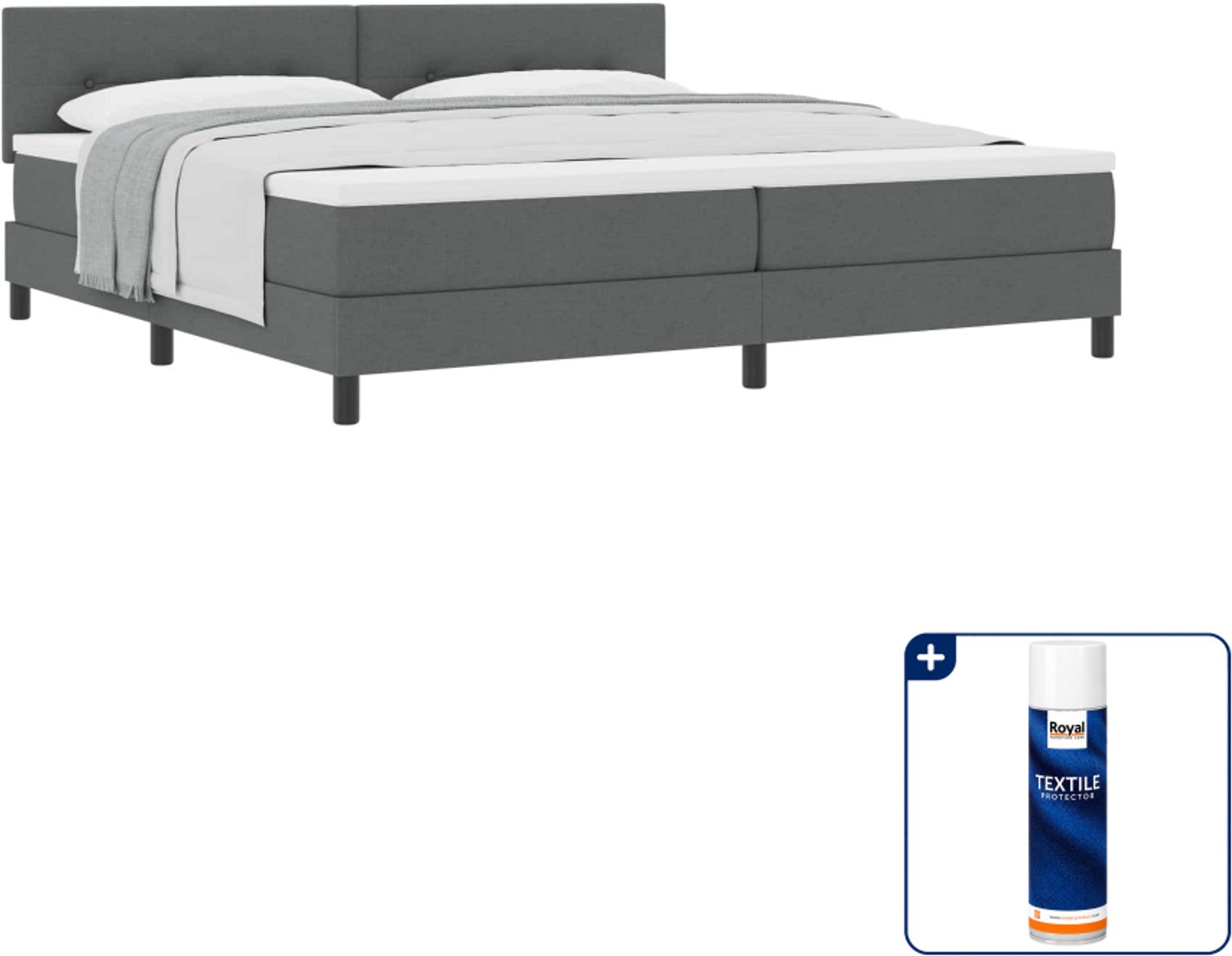 vidaXL Boxspringbed - 200 x 200 cm - donkergrijs - Inclusief textielbeschermer 500 ml