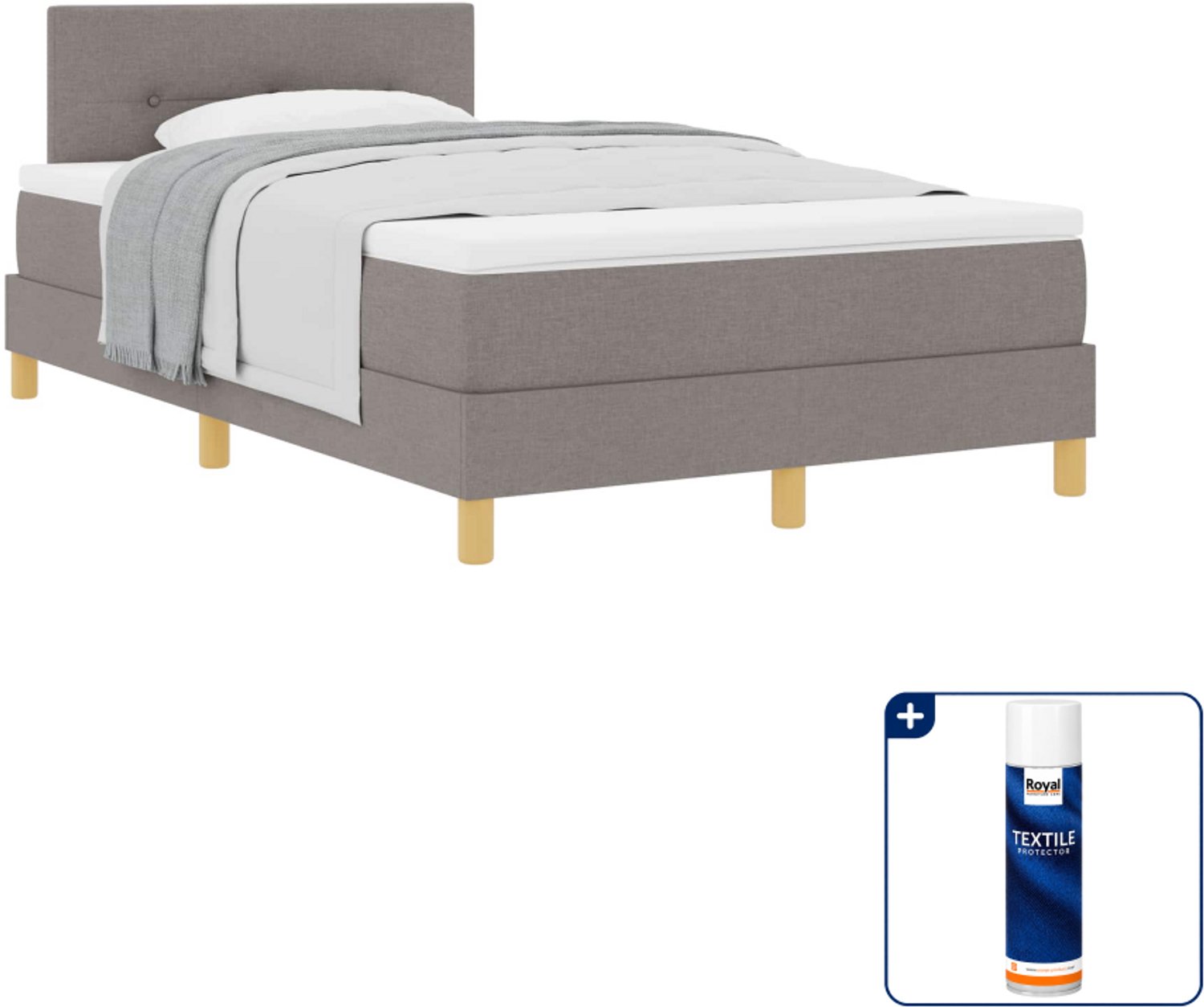 vidaXL boxspringbed - 120 x 200 cm - taupe - Inclusief textielbeschermer 500 ml