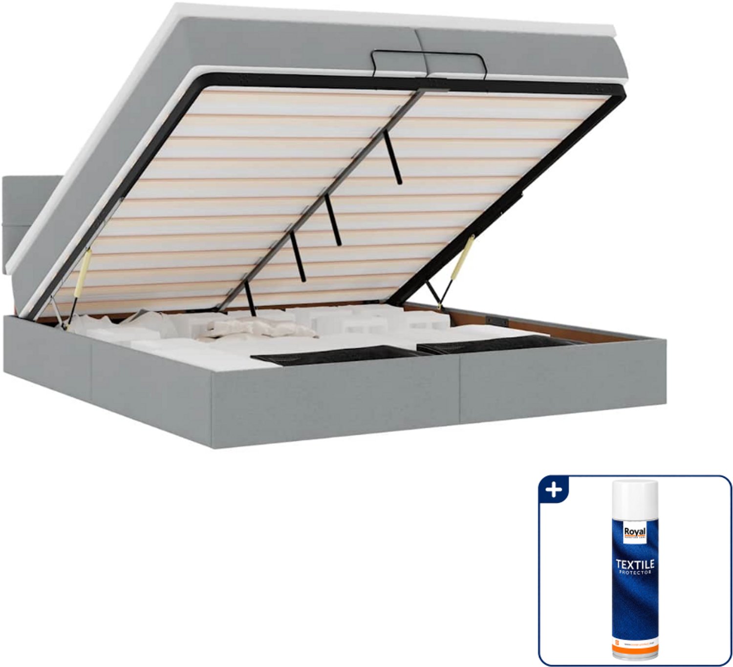 vidaXL Ottoman bed - Super kingsize - 200 x 200 cm - lichtgrijs - Inclusief textielbeschermer 500 ml