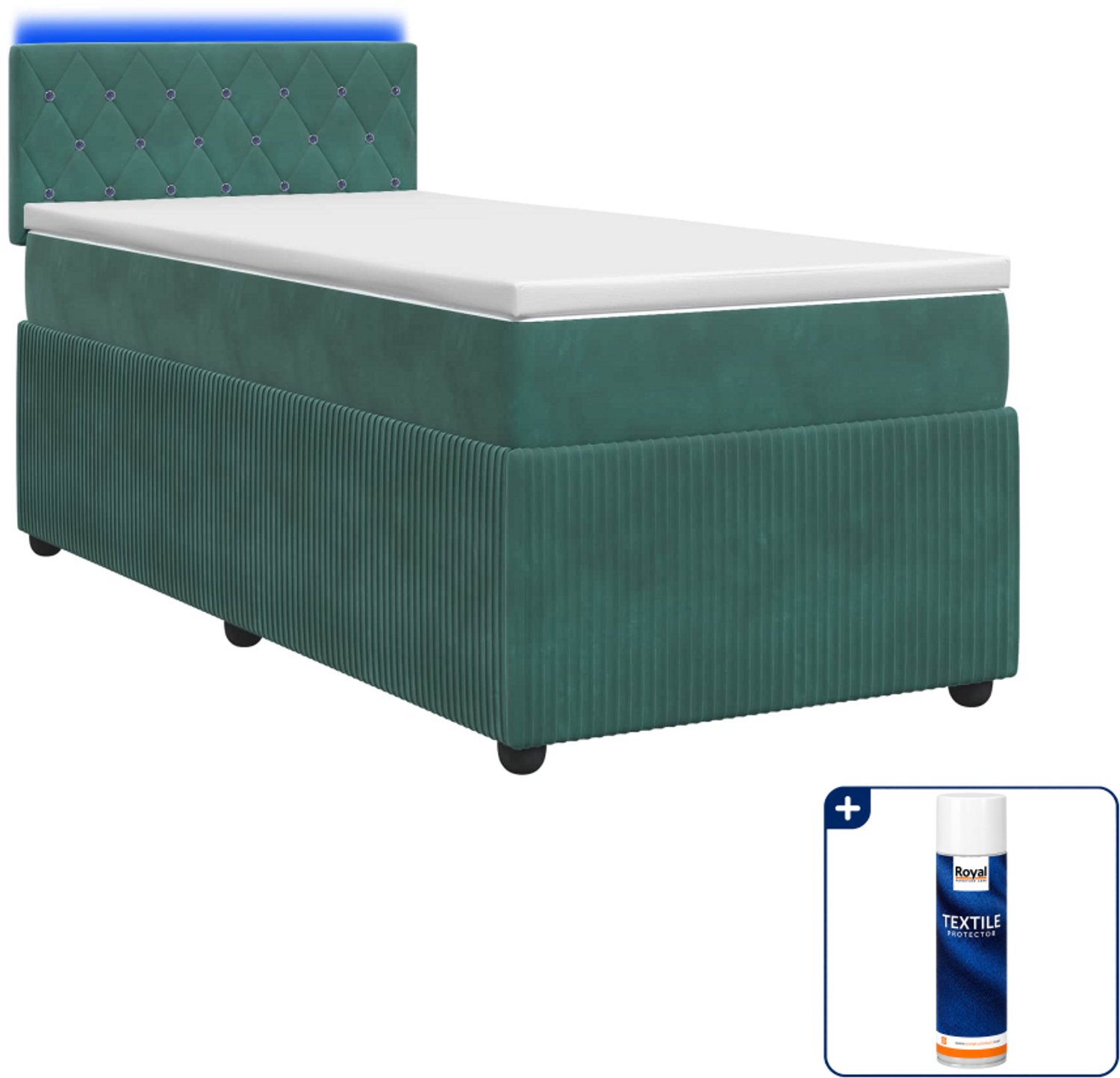 vidaXL boxspringbed met matras - 80 x 200 cm - fluweel - donkergroen - Inclusief textielbeschermer 500 ml