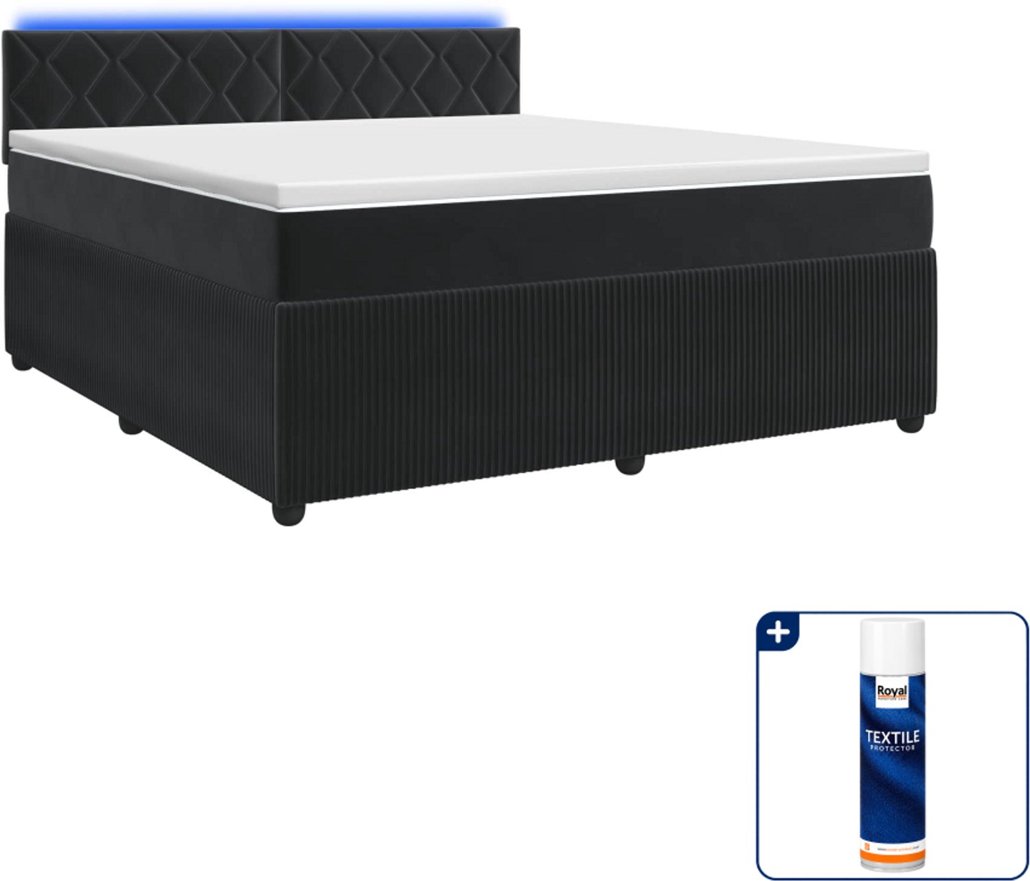vidaXL Boxspringbed met matras - Queensize 160 x 200 cm - Zwart - Inclusief textielbeschermer 500 ml