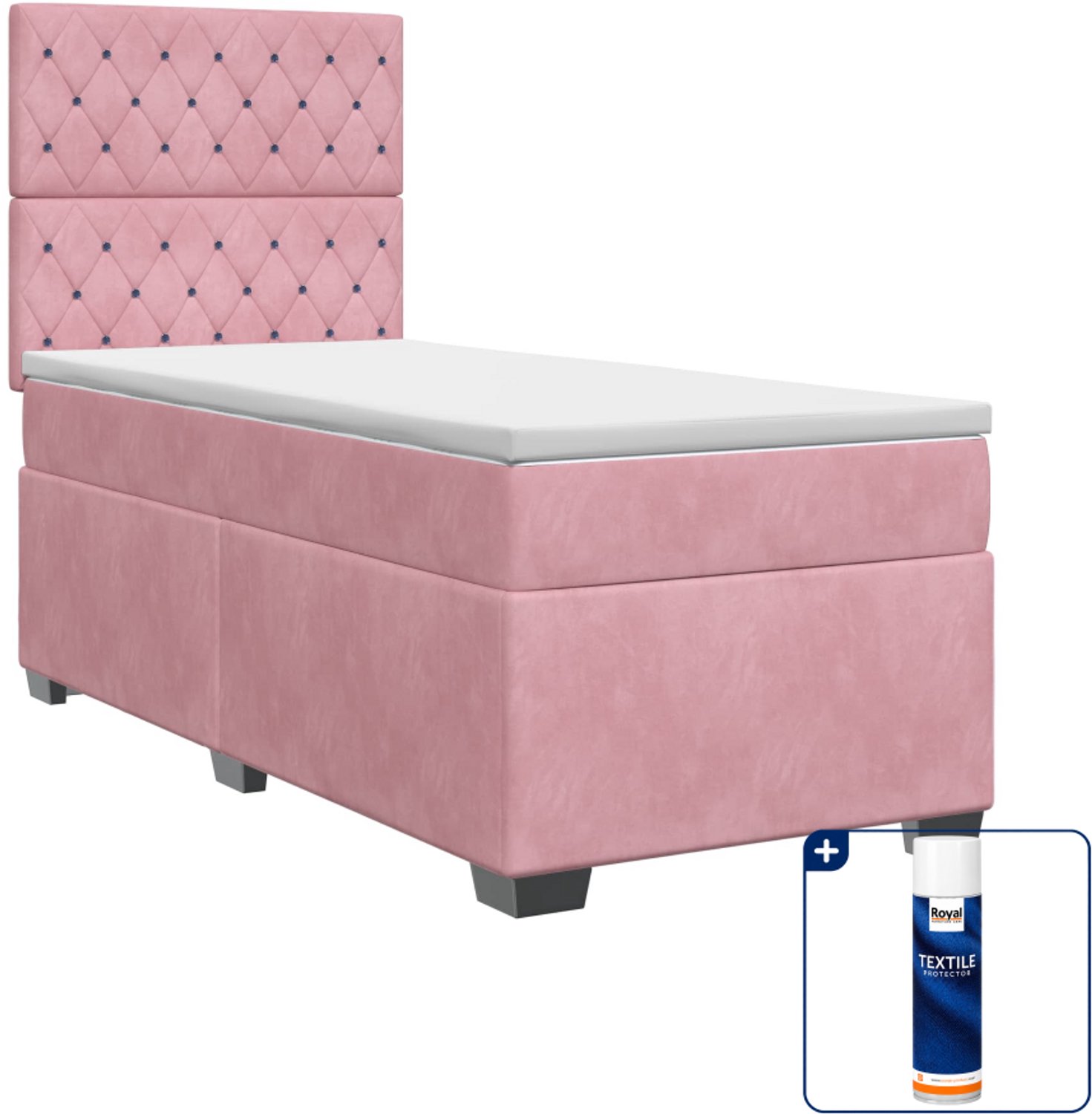 vidaXL boxspringbed - 80 x 200 cm - fluweel - roze - Inclusief textielbeschermer 500 ml