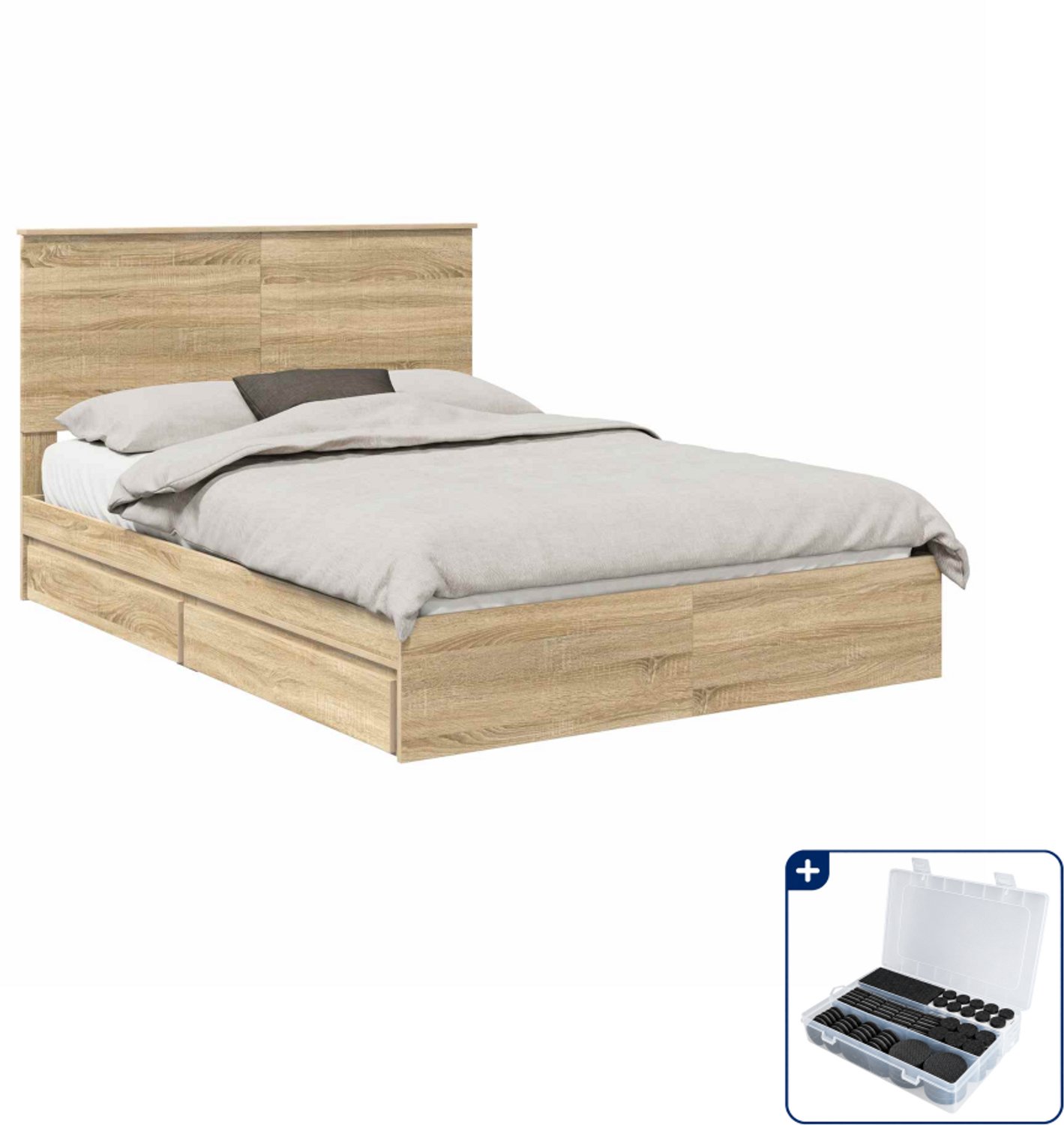 vidaXL bed met lade - Small double - 140 x 200 cm - sonoma eiken - Inclusief antikrasvilt 177-delig Grijs