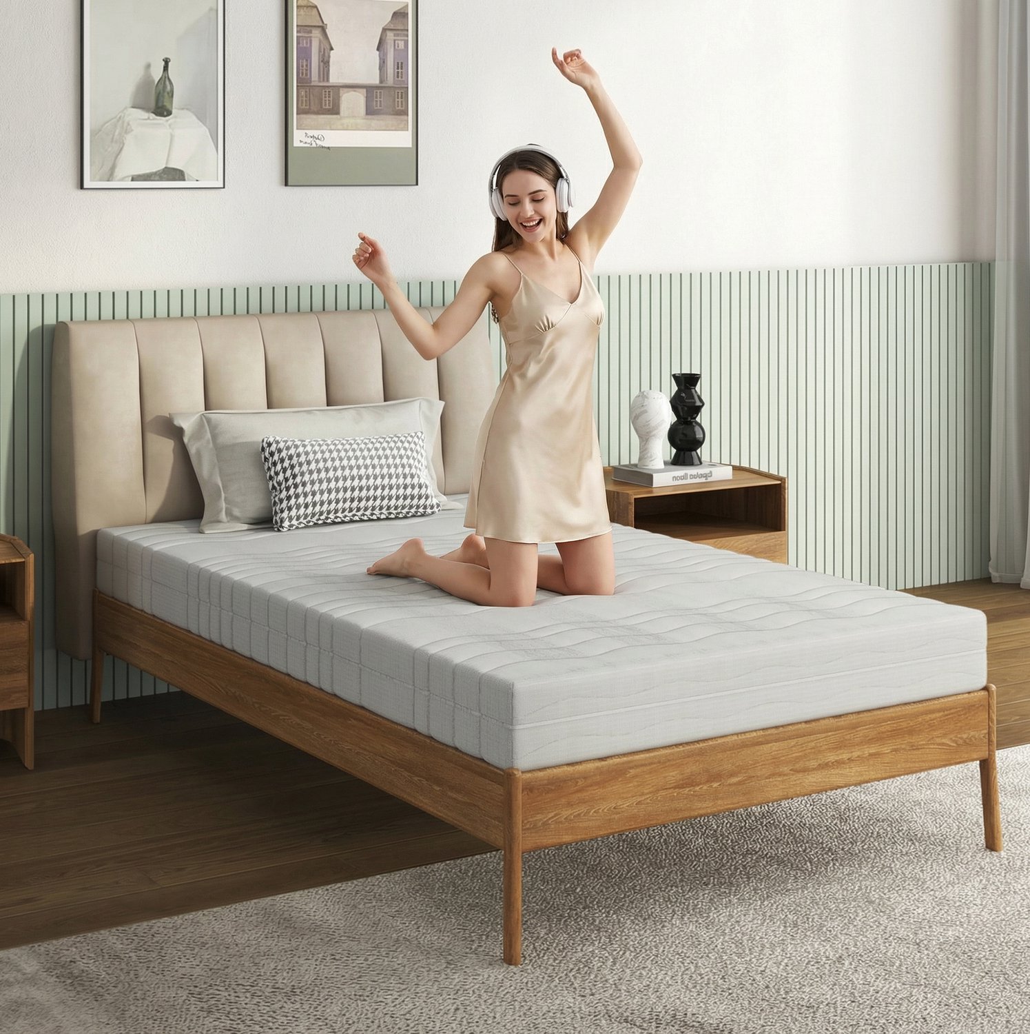 Wishdor Koudschuimmatras - Ergonomische D25-schuimkern met eenzijdige profilering - Ademend 3D-weefsel - Afneembare, wasbare tijk - Gemiddelde hardheid - Wit - Slaapkamer - 90 x 200 x 16 cm