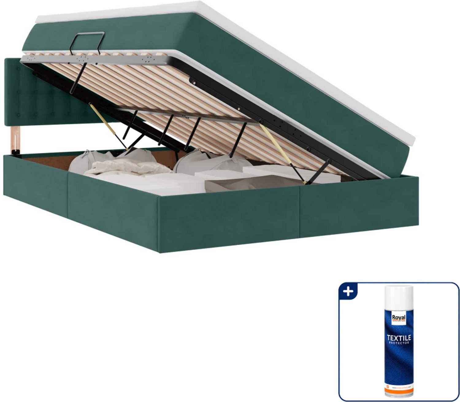 vidaXL opbergbed - Small double - 140 x 200 cm - donkergroen - Inclusief textielbeschermer 500 ml Lichtgrijs