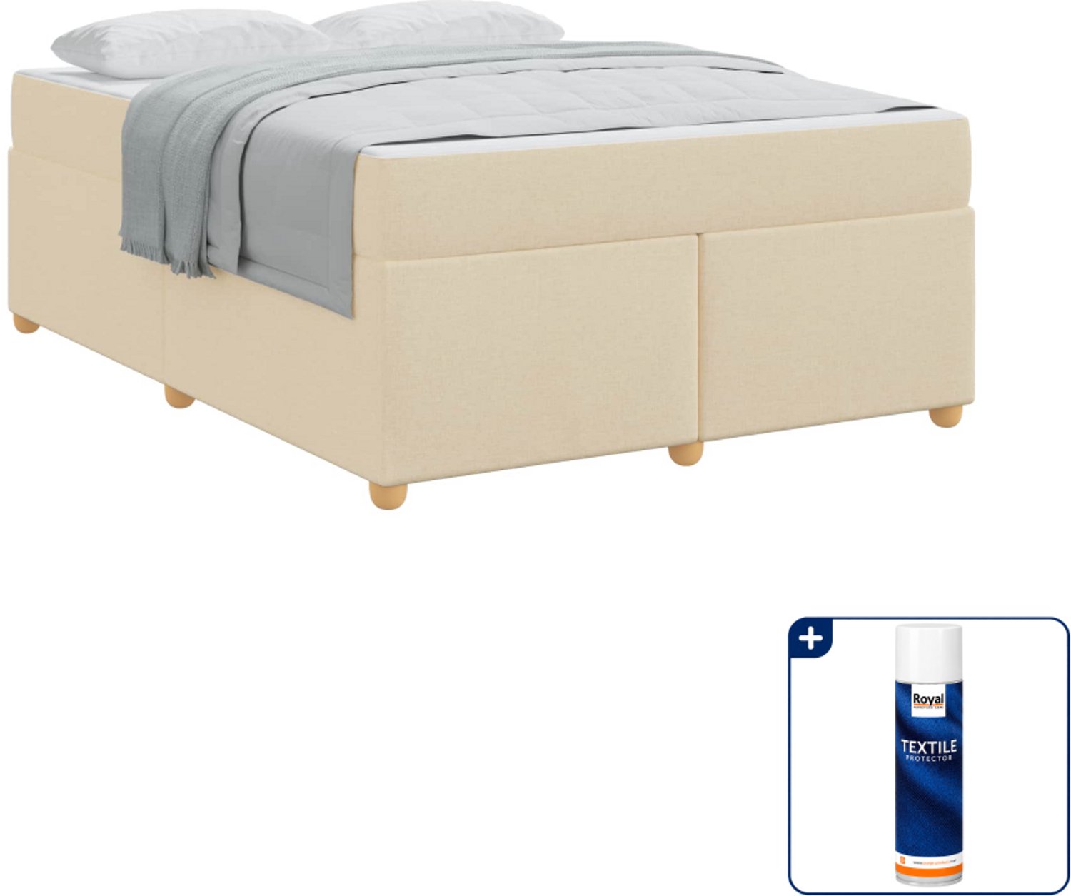 vidaXL Bedframe met matras Small double - 140 x 200 cm - stof - crème - Inclusief textielbeschermer 500 ml Bruin