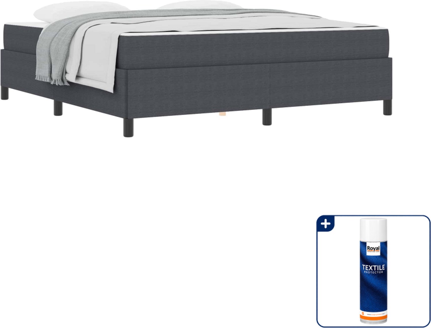 vidaXL Kingsize bed met matras - 180 x 200 cm - stof - donkergrijs - Inclusief textielbeschermer 500 ml