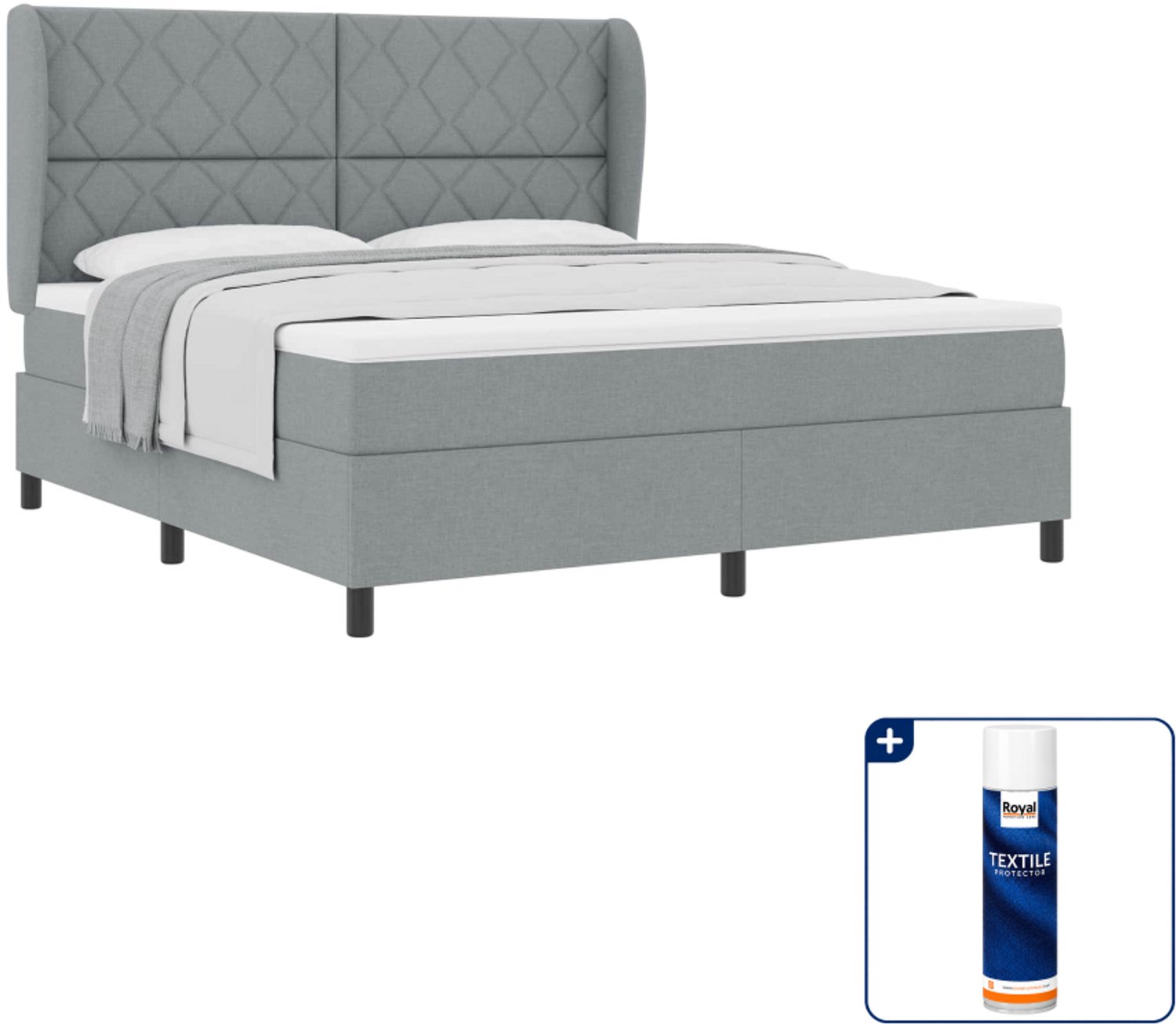 vidaXL boxspring Kingsize - 180 x 200 cm - stof - lichtgrijs - Inclusief textielbeschermer 500 ml
