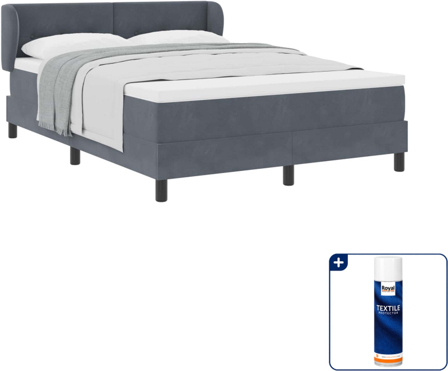 vidaXL queensize boxspringbed - 160 x 200 cm - fluweel - donkergrijs - Inclusief textielbeschermer 500 ml