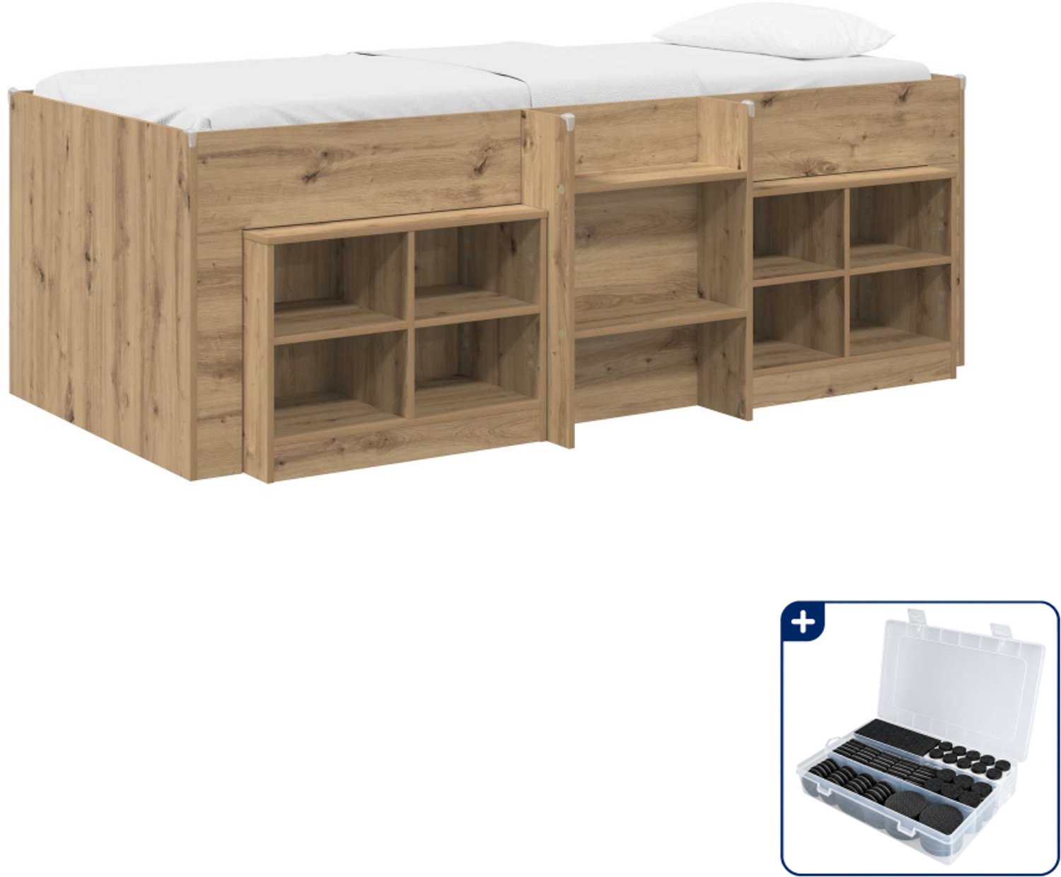 vidaXL hoogslaper met kast - 80 x 200 cm - bewerkt hout - eikenkleur - Inclusief antikrasvilt 177-delig Bruin
