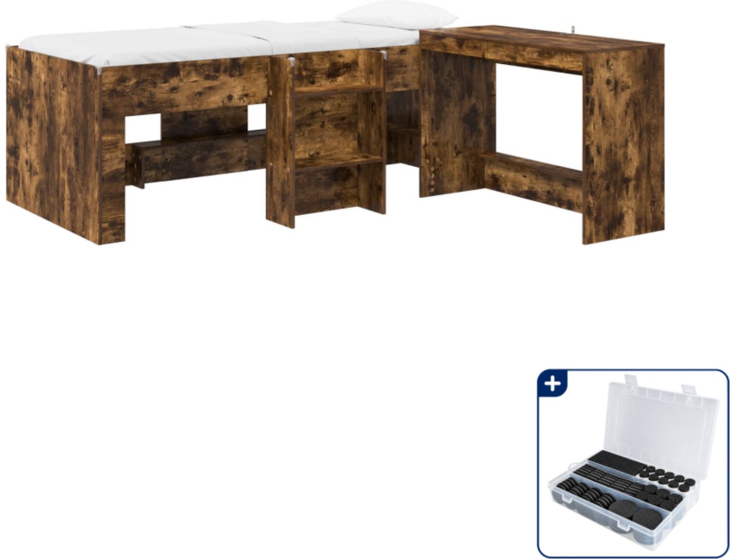 vidaXL hoogslaper met bureau - 203 x 101 x 68,5 cm - bewerkt hout - Inclusief antikrasvilt 177-delig Bruin