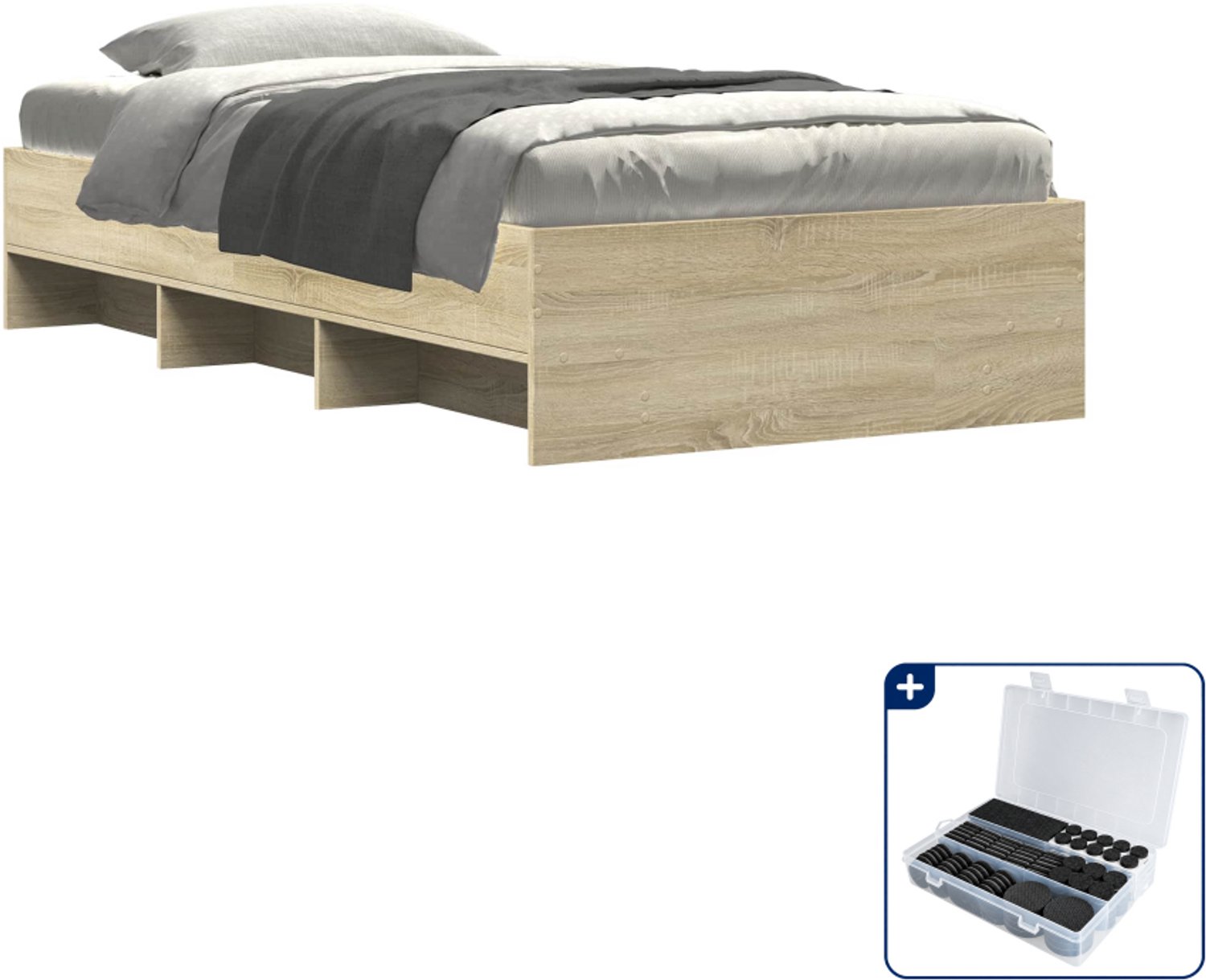 vidaXL bedframe - 80 x 200 cm - bewerkt hout - sonoma eiken - Inclusief antikrasvilt 177-delig Bruin