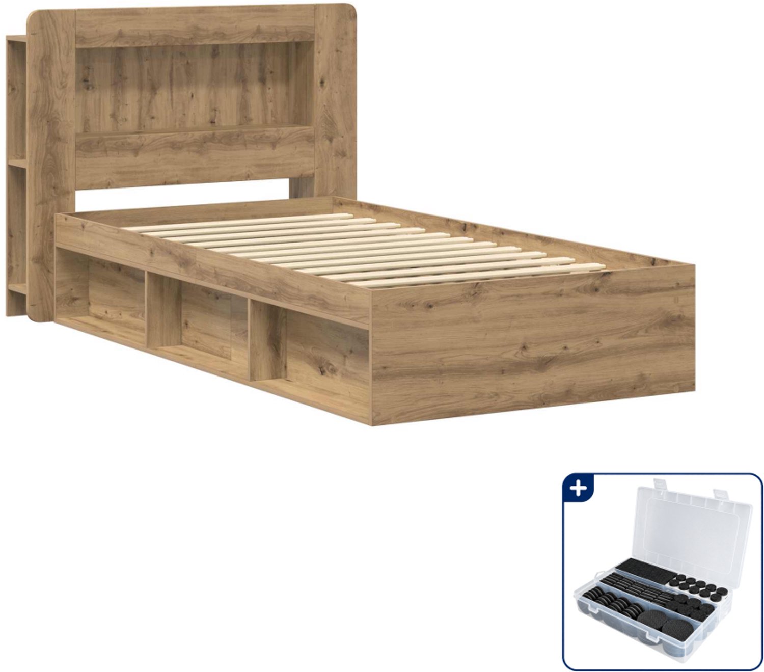 vidaXL bedframe met opbergruimte - 80 x 200 cm - bewerkt hout - eiken - Inclusief antikrasvilt 177-delig Bruin
