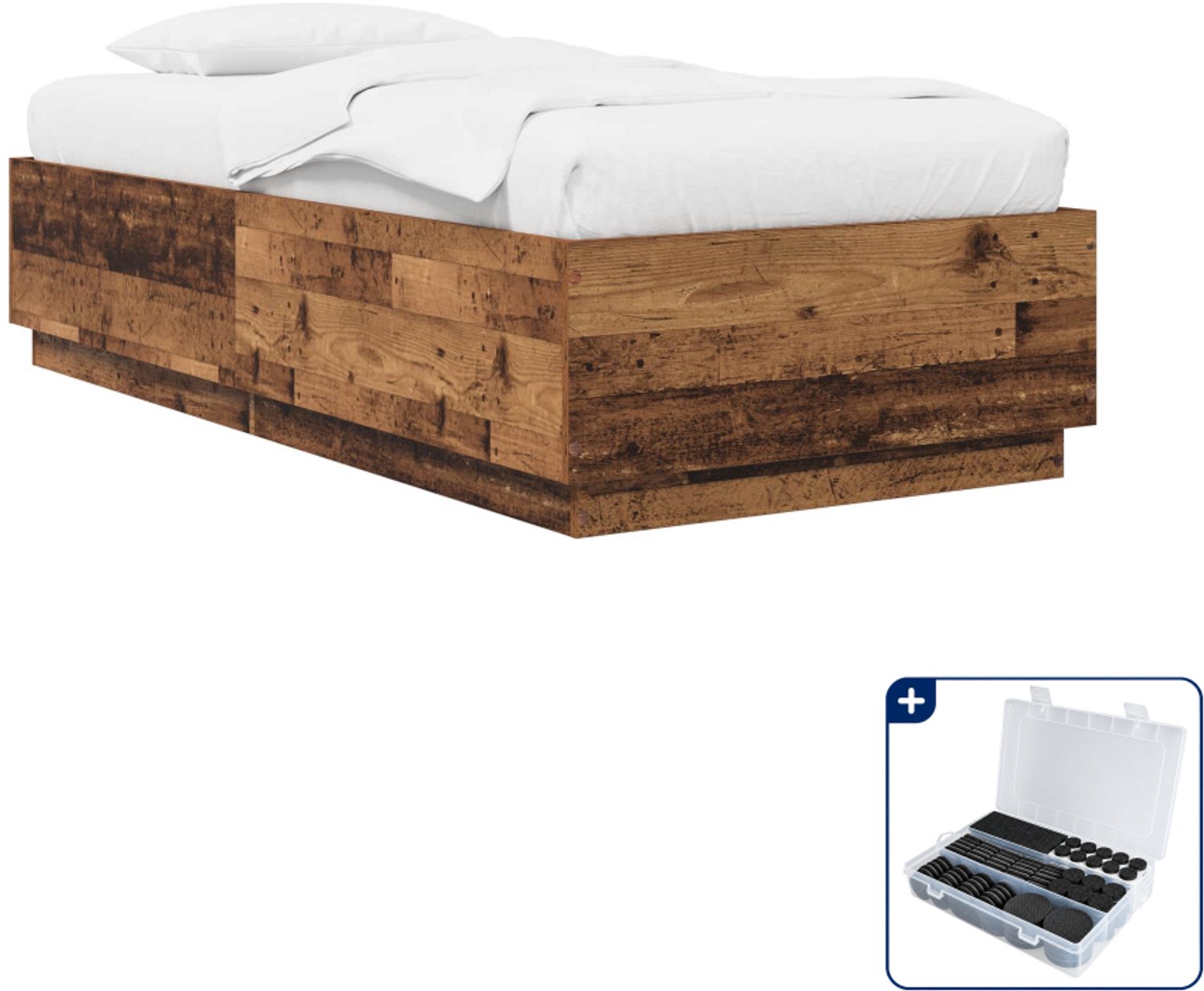 vidaXL bedframe - 80 x 200 cm - bewerkt hout - oud hout - Inclusief antikrasvilt 177-delig Bruin