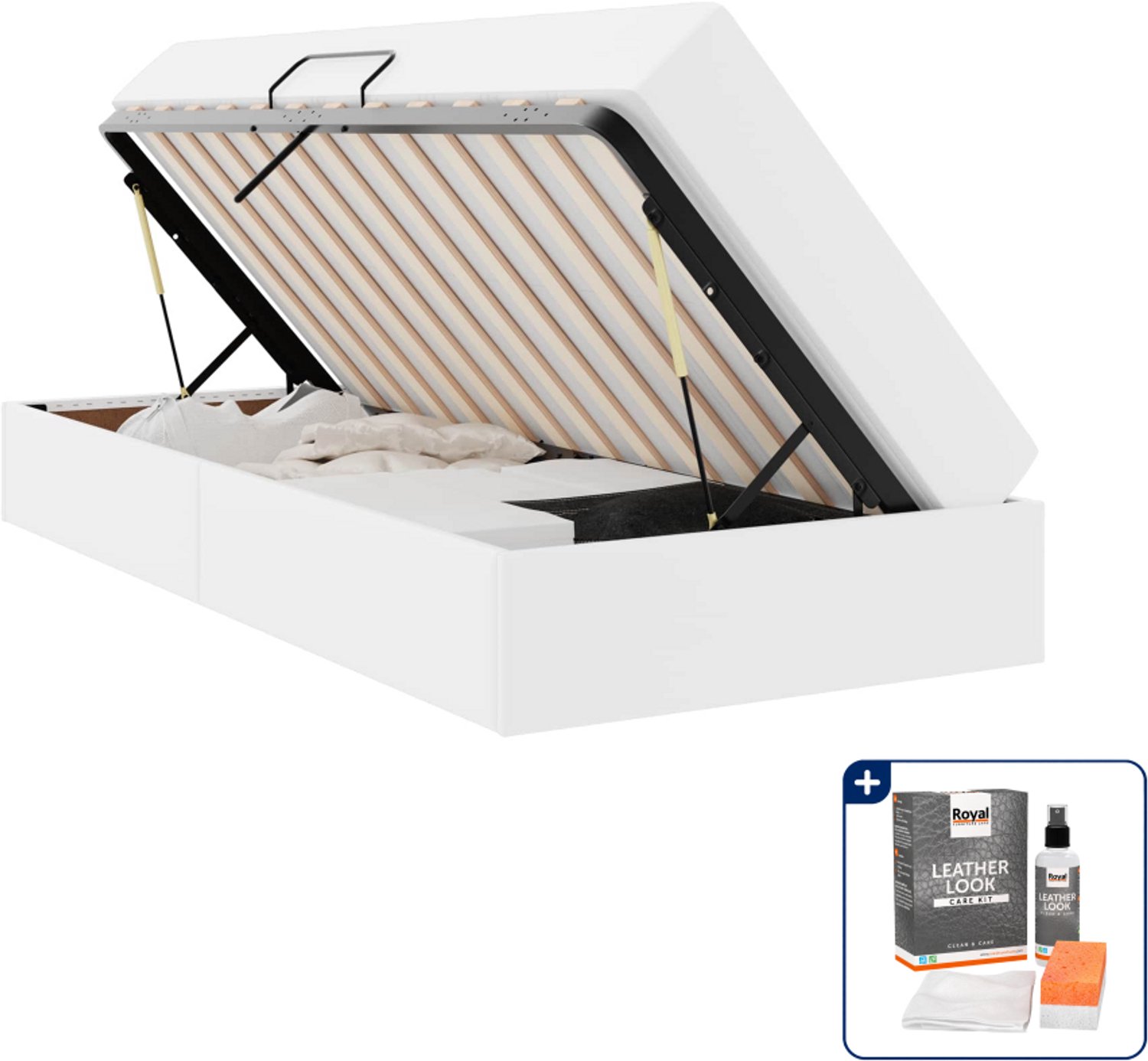 vidaXL opbergbed met matras - 100 x 200 cm - wit - Inclusief onderhoudsset voor kunstleer 150 ml Grijs