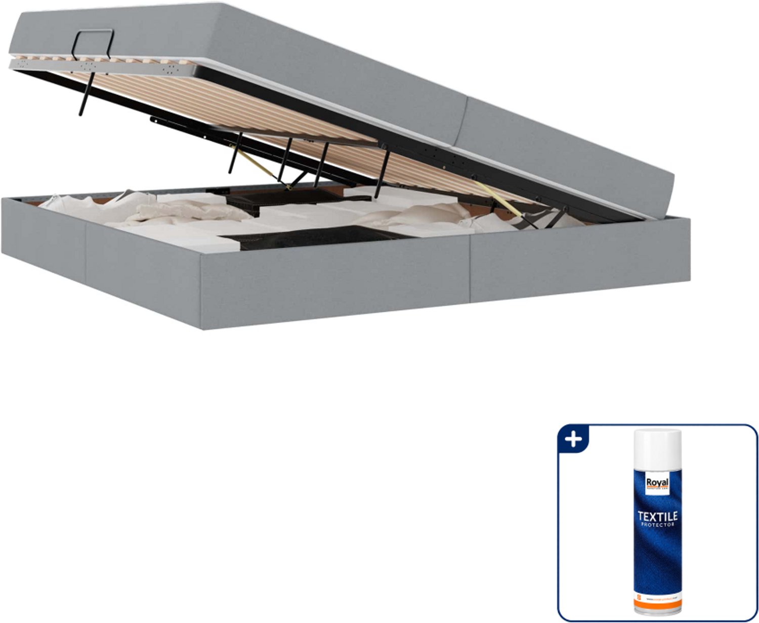 vidaXL Super kingsize opbergbed - 200 x 200 cm - lichtgrijs - Inclusief textielbeschermer 500 ml