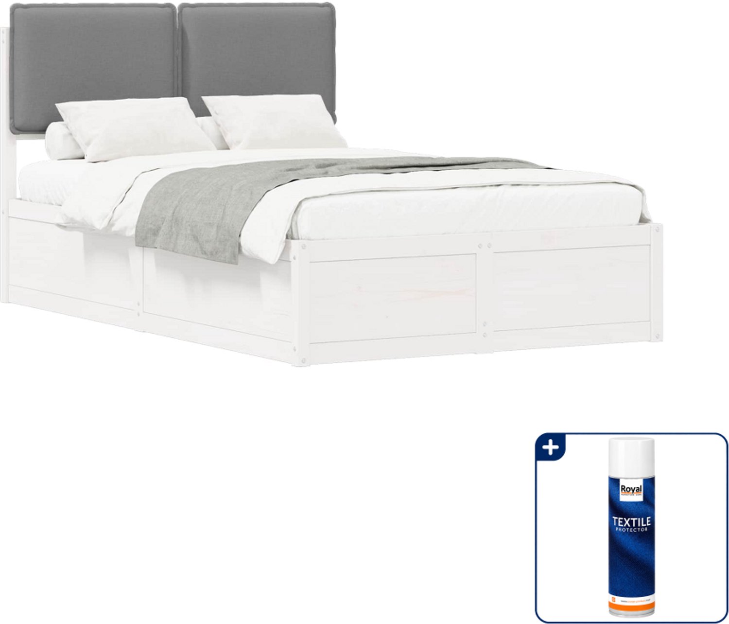 vidaXL bedframe - 120 x 200 cm - massief grenenhout - lichtgrijs - Inclusief textielbeschermer 500 ml Bruin
