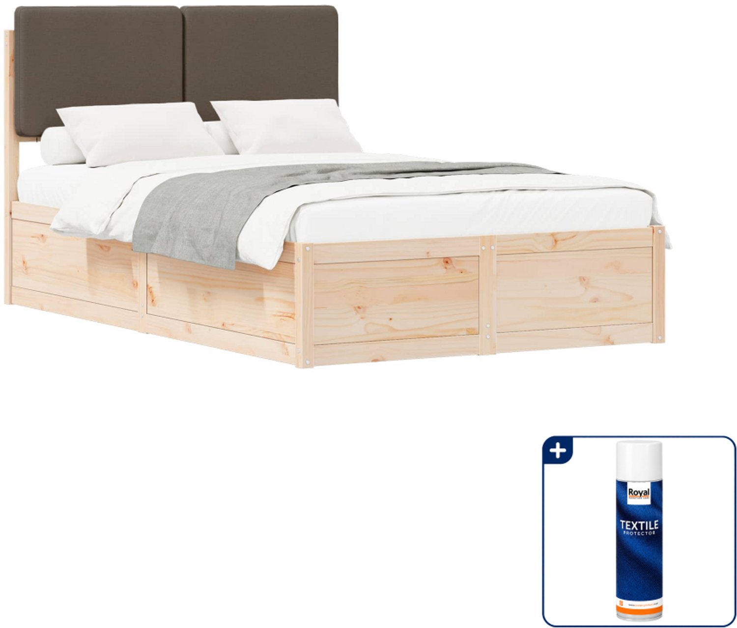 vidaXL bedframe - 120 x 200 cm - massief grenenhout - taupe - Inclusief textielbeschermer 500 ml Grijs