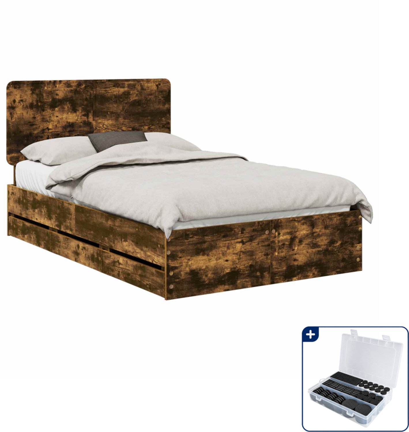 vidaXL bedframe - 120 x 200 cm - bewerkt hout - gerookt eiken - Inclusief antikrasvilt 177-delig Grijs