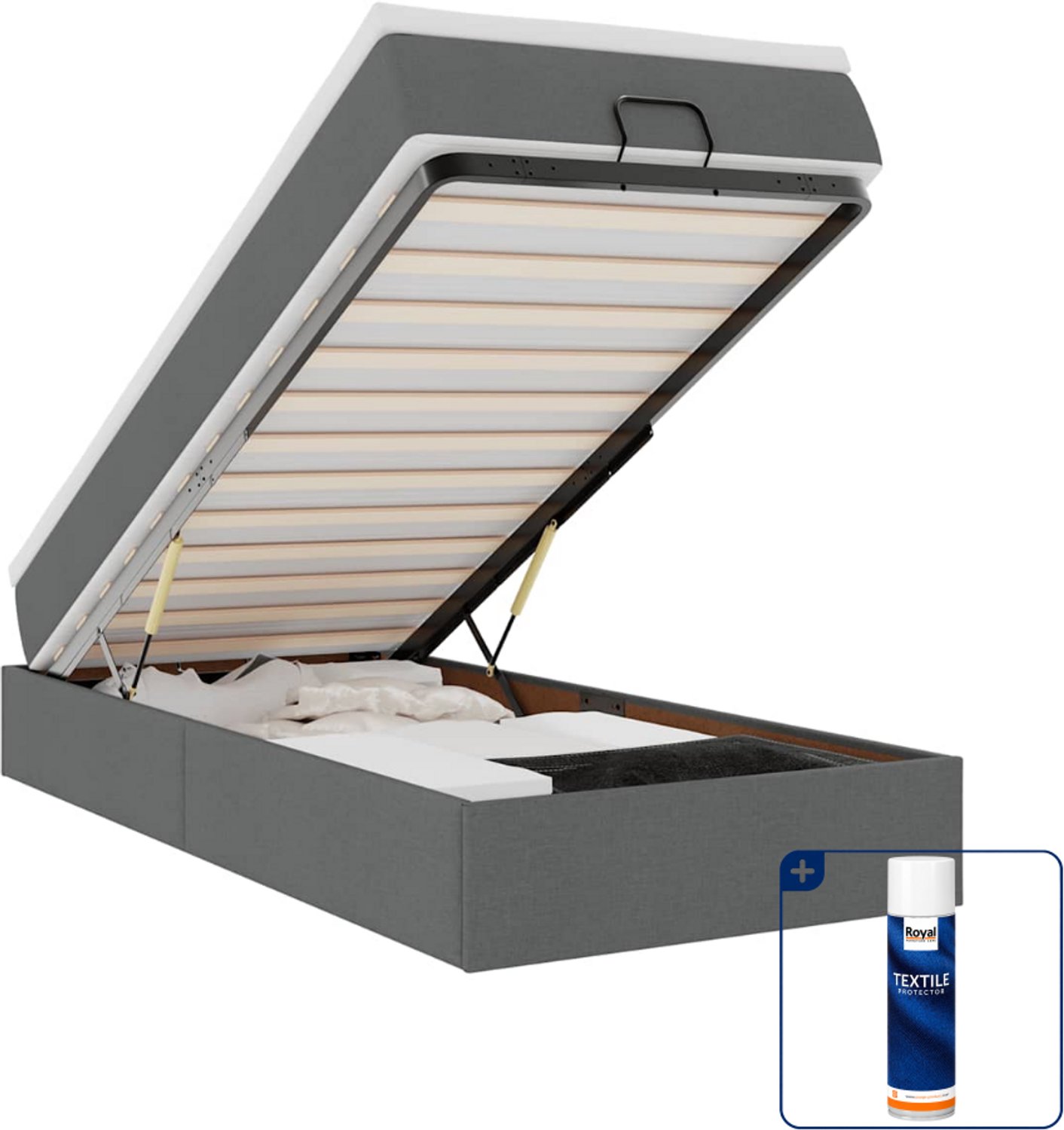 vidaXL ottoman bed met matras 100 x 200 cm - donkergrijs - Inclusief textielbeschermer 500 ml