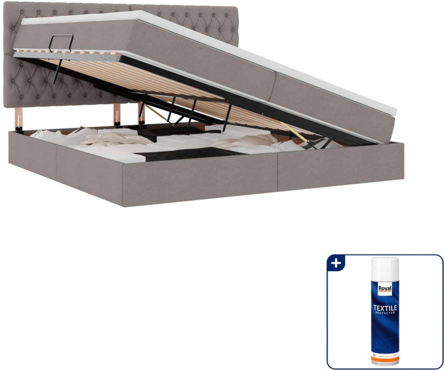 vidaXL LED opbergbed - 200 x 200 cm - taupe - Inclusief textielbeschermer 500 ml Lichtgrijs