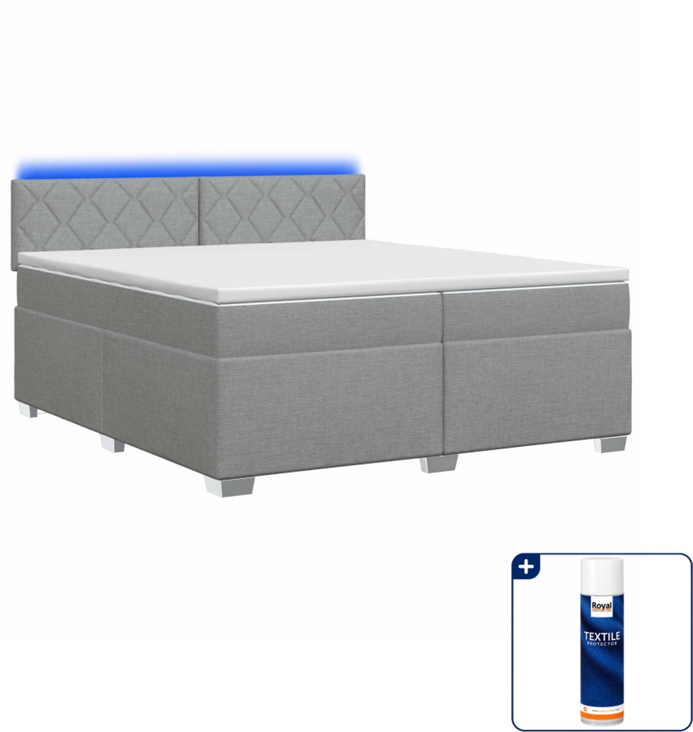 vidaXL boxspring - 200 x 200 cm - stof - lichtgrijs - Inclusief textielbeschermer 500 ml
