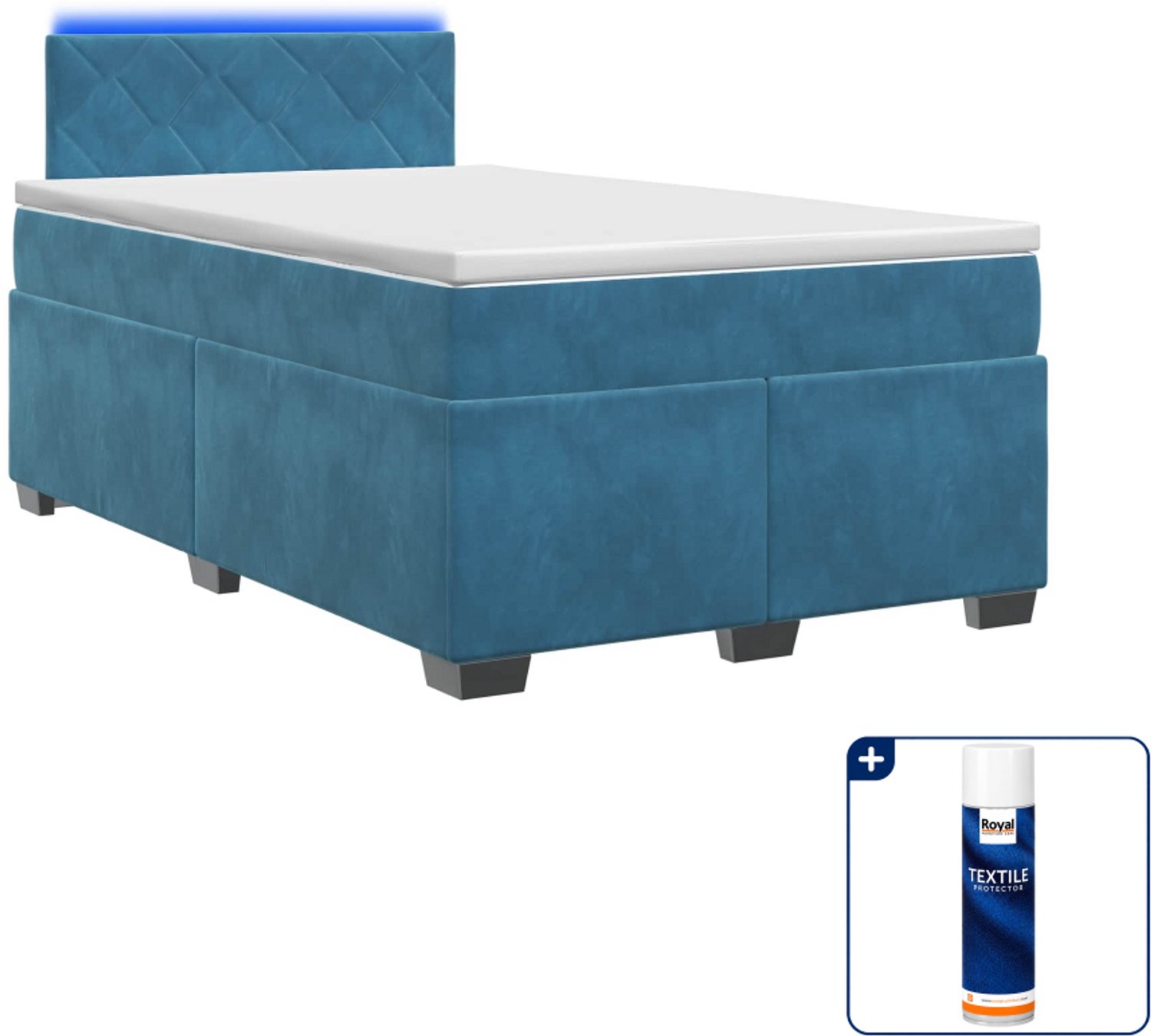 vidaXL boxspring bed - 120 x 200 cm - fluweel - blauw - Inclusief textielbeschermer 500 ml