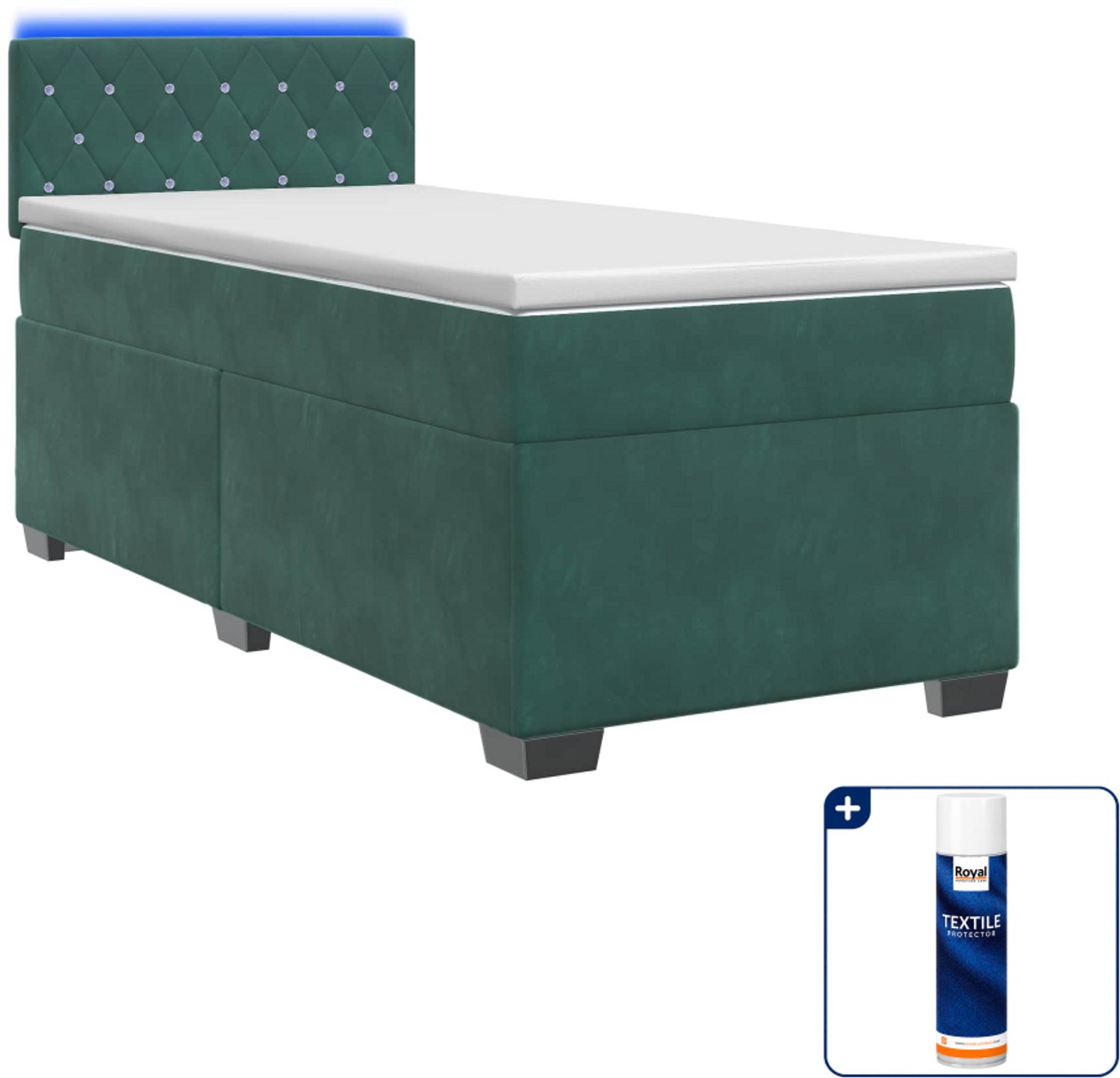 vidaXL Boxspring met matras en LED - 100 x 200 cm - donkergroen - Inclusief textielbeschermer 500 ml