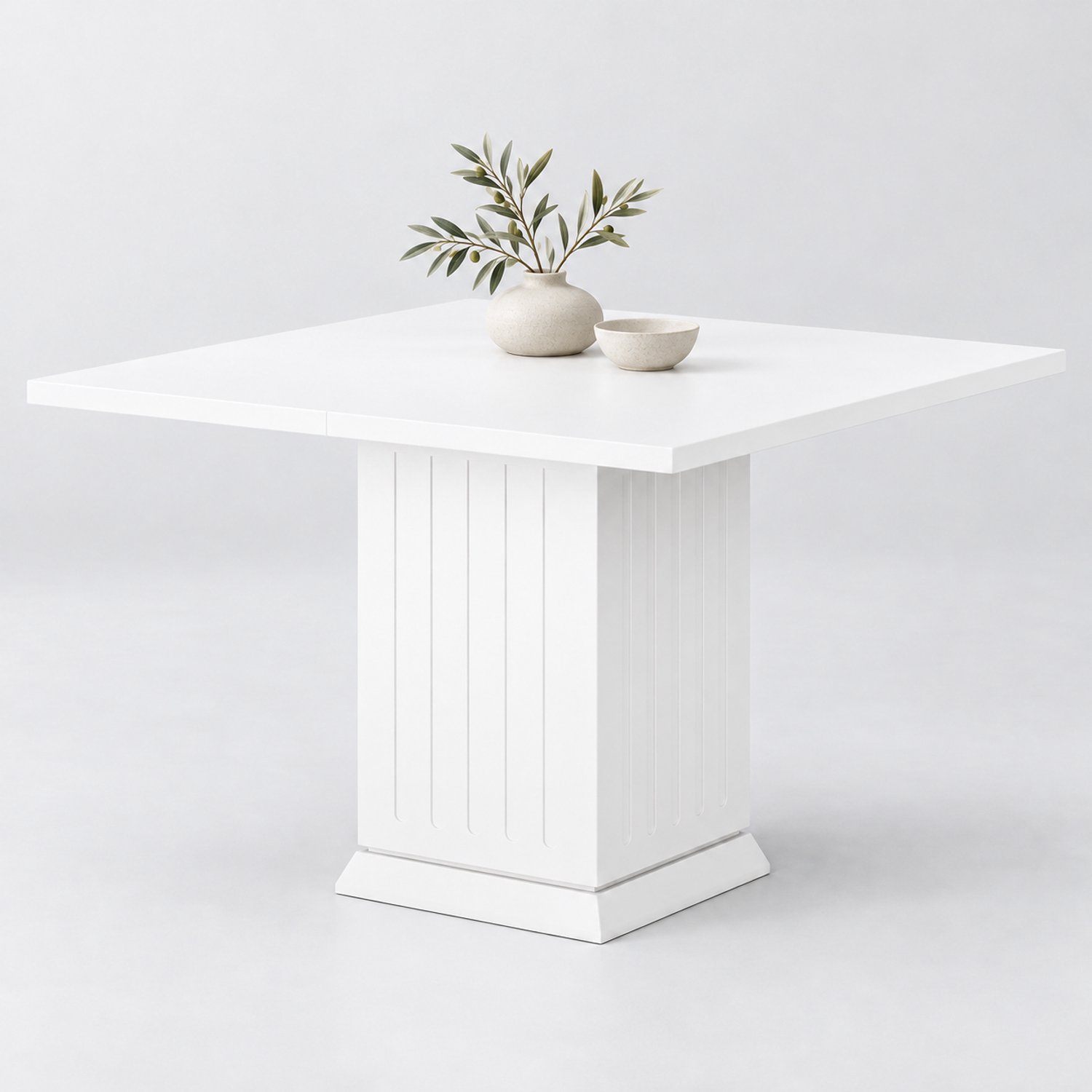 DMG Supply Houten Eettafel - 90 x 90 x 75 cm - Vierkant - 4 Personen - Wit - Geribbelde Kolompoot